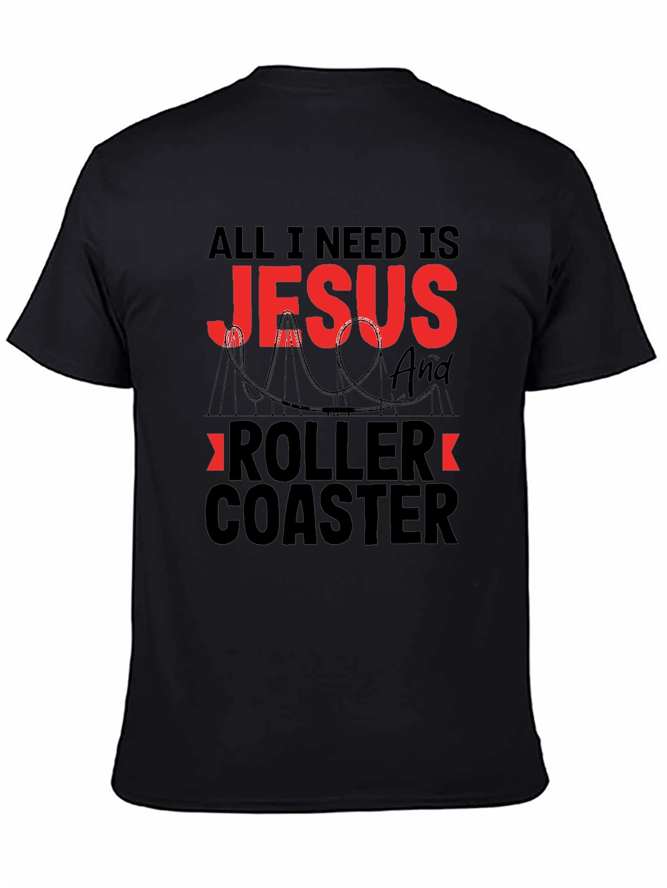 Jesus & Roller Coaster Black Graphic T-Shirt