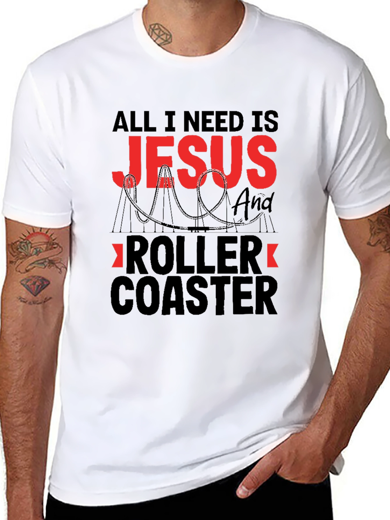 Jesus & Roller Coaster Black Graphic T-Shirt