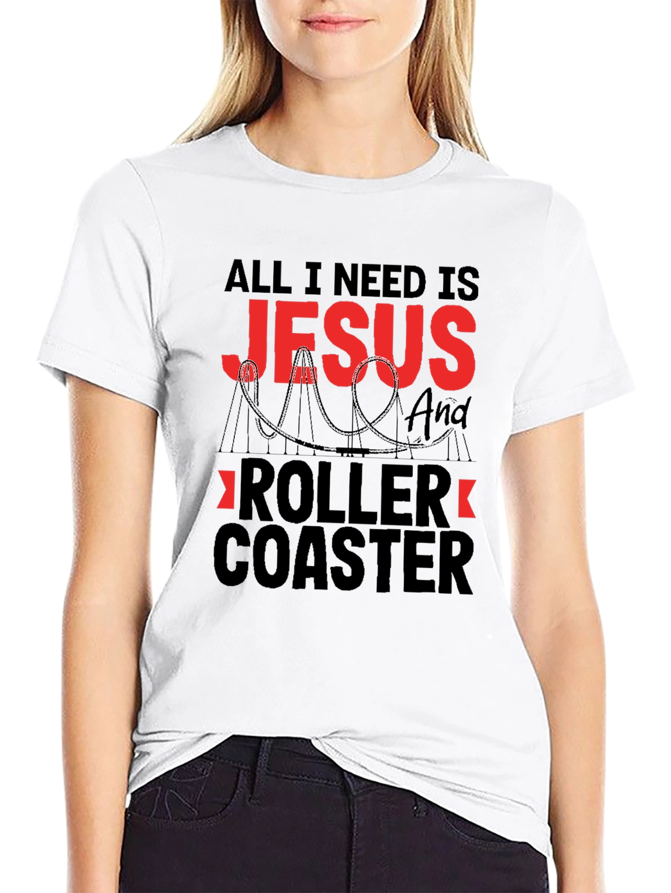 Jesus & Roller Coaster Black Graphic T-Shirt