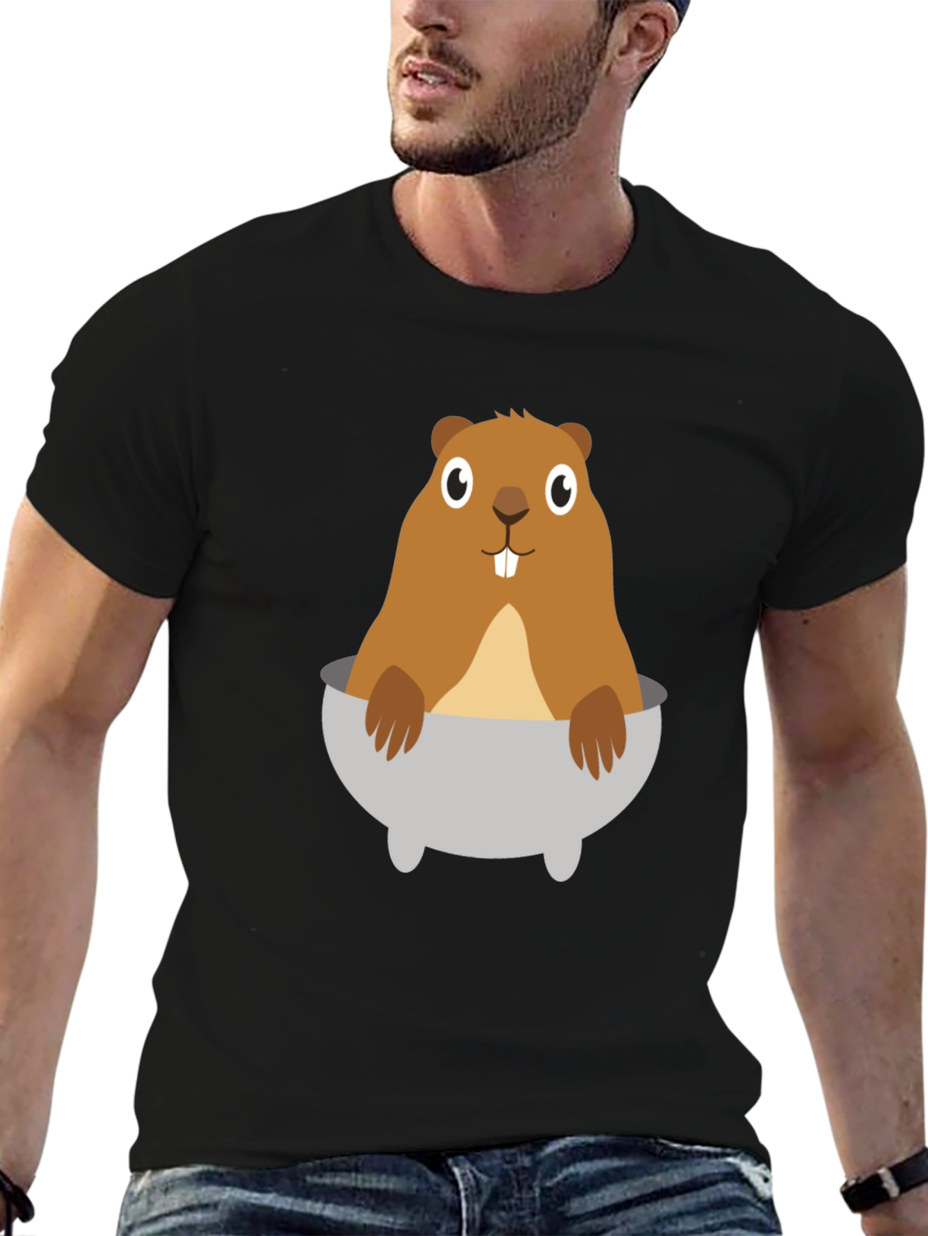 Funny Beaver in Tub Graphic T-Shirt