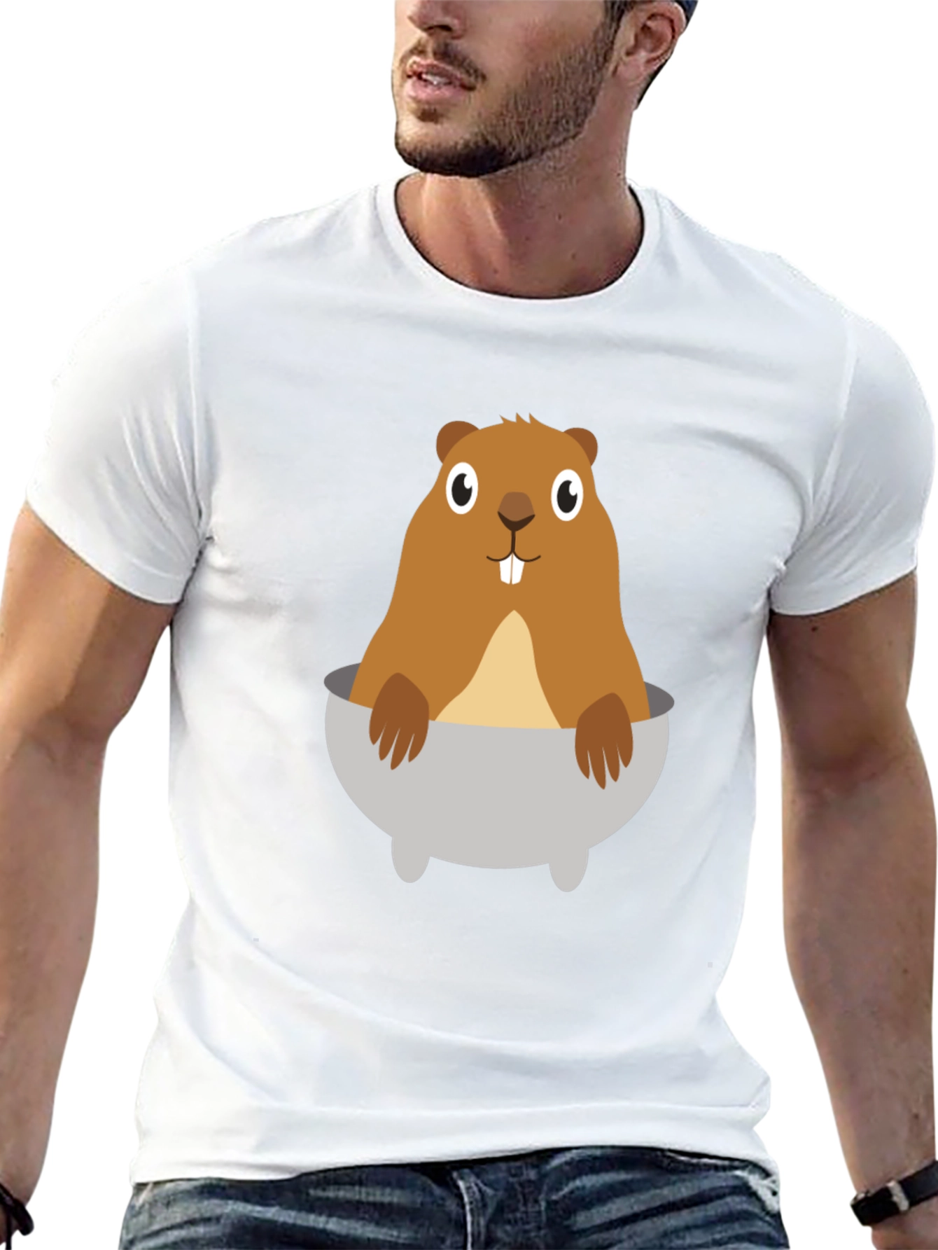Funny Beaver in Tub Graphic T-Shirt