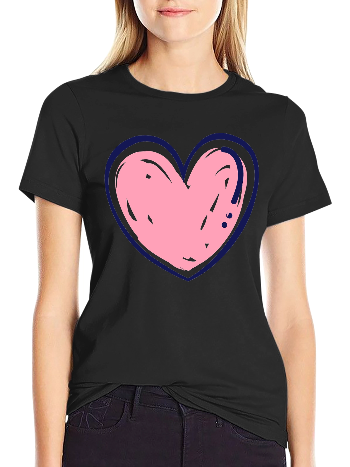 Heart Graphic Print Crew Neck T-Shirt
