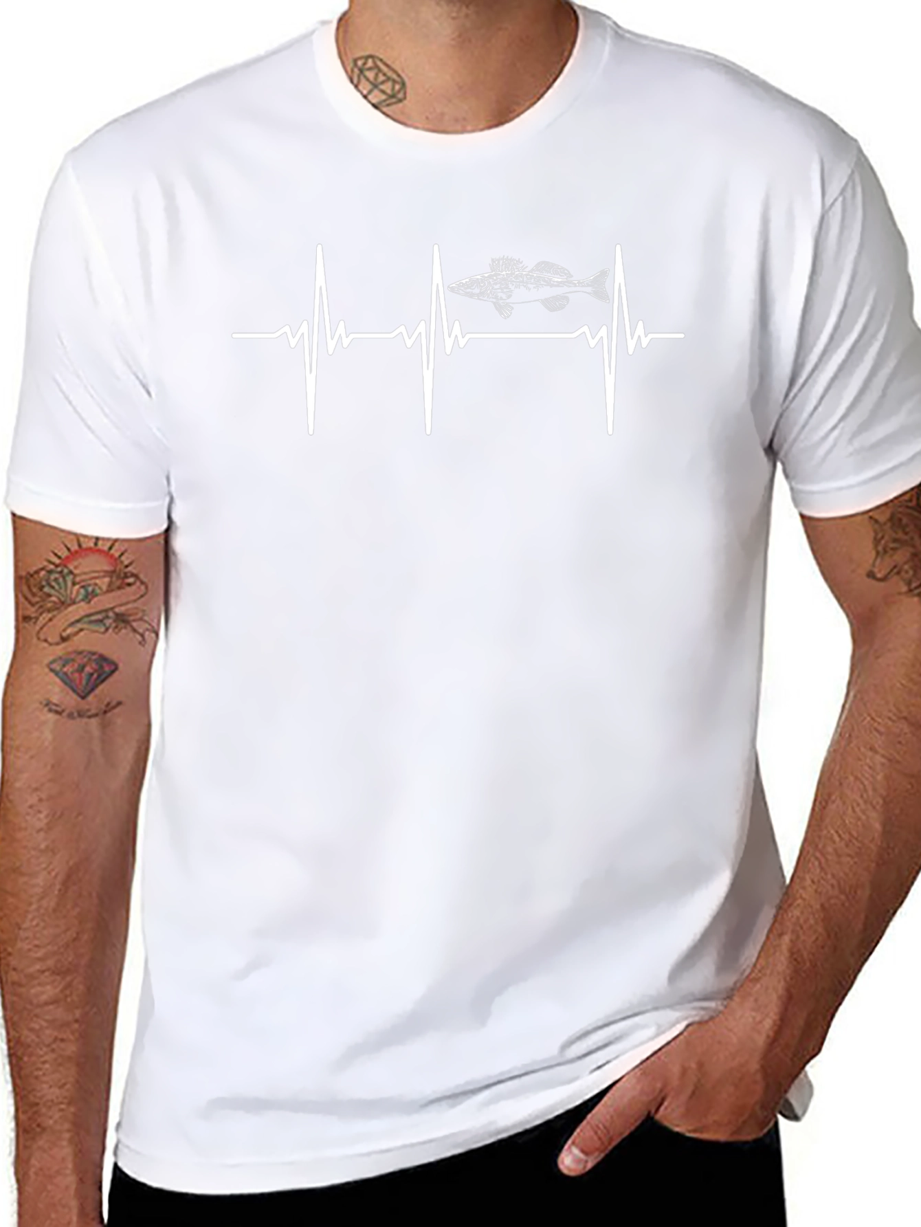 Fishing Heartbeat T-Shirt - Black