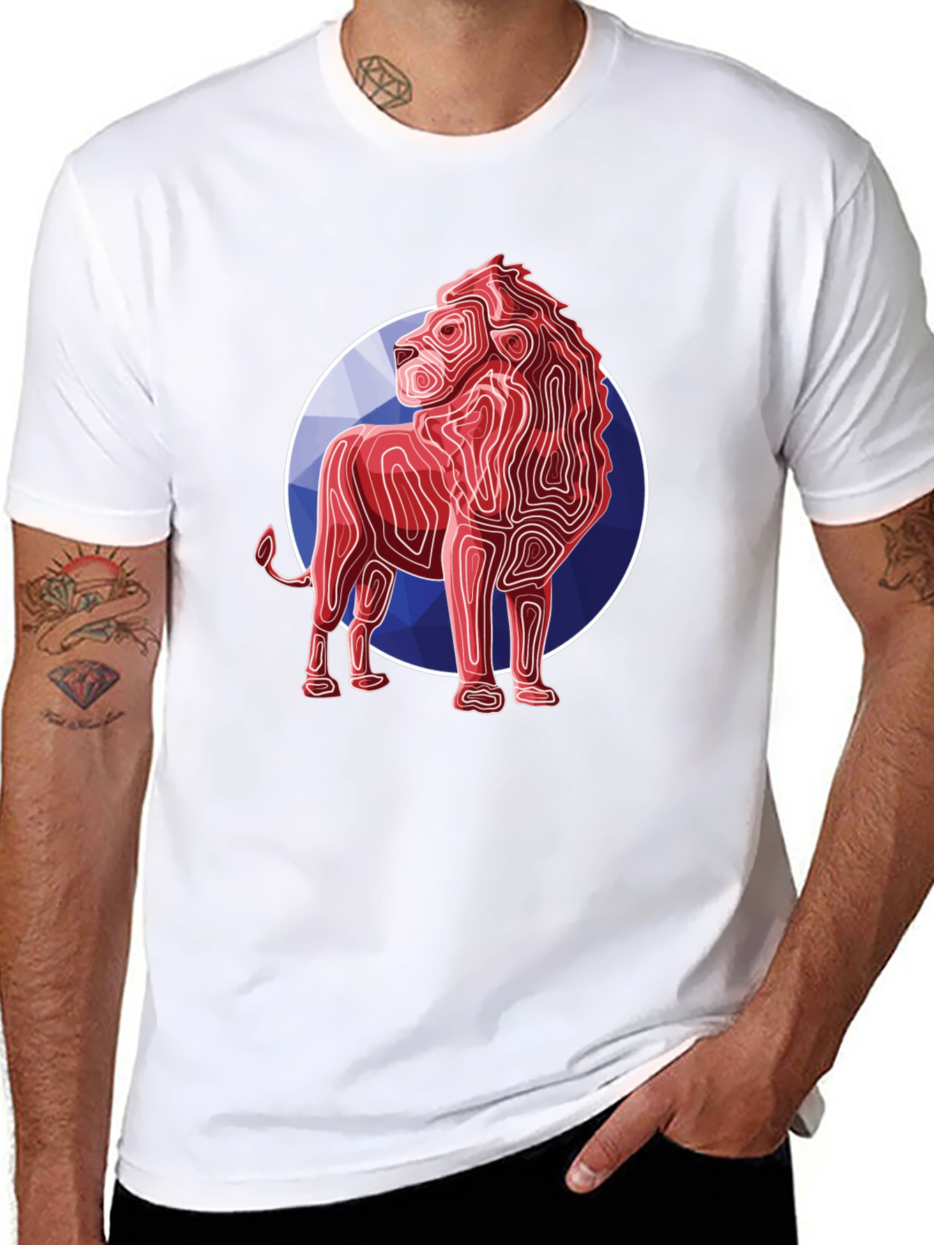 Geometric Lion Graphic Tee - Modern Style