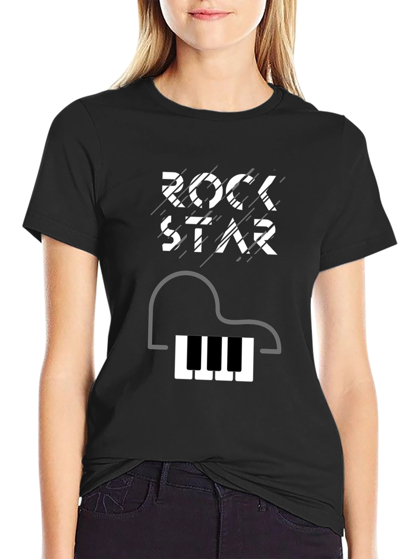 Rockstar Piano Graphic Tee - Black Cotton T-Shirt