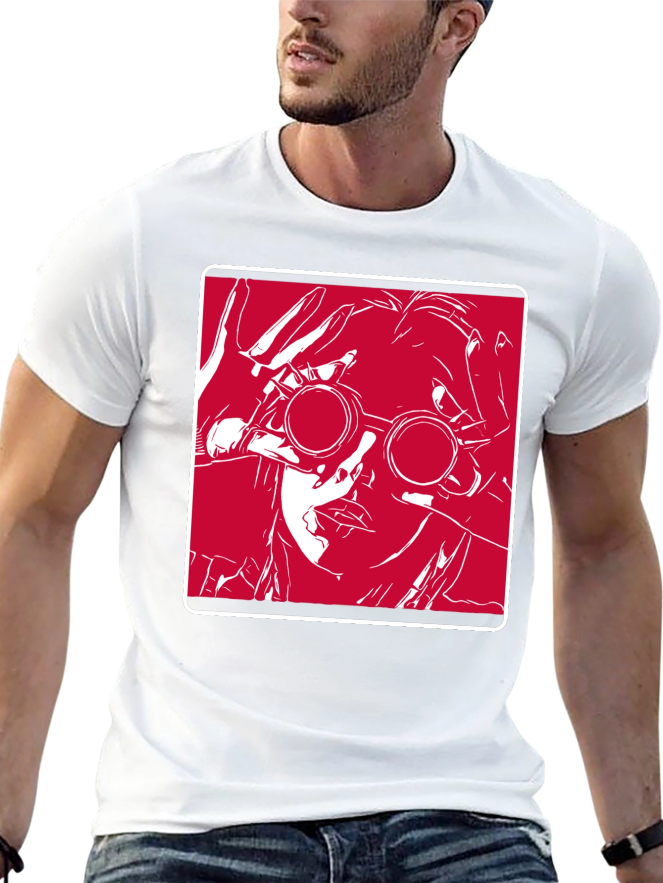 Graphic T-Shirt - Red & White Design on Black