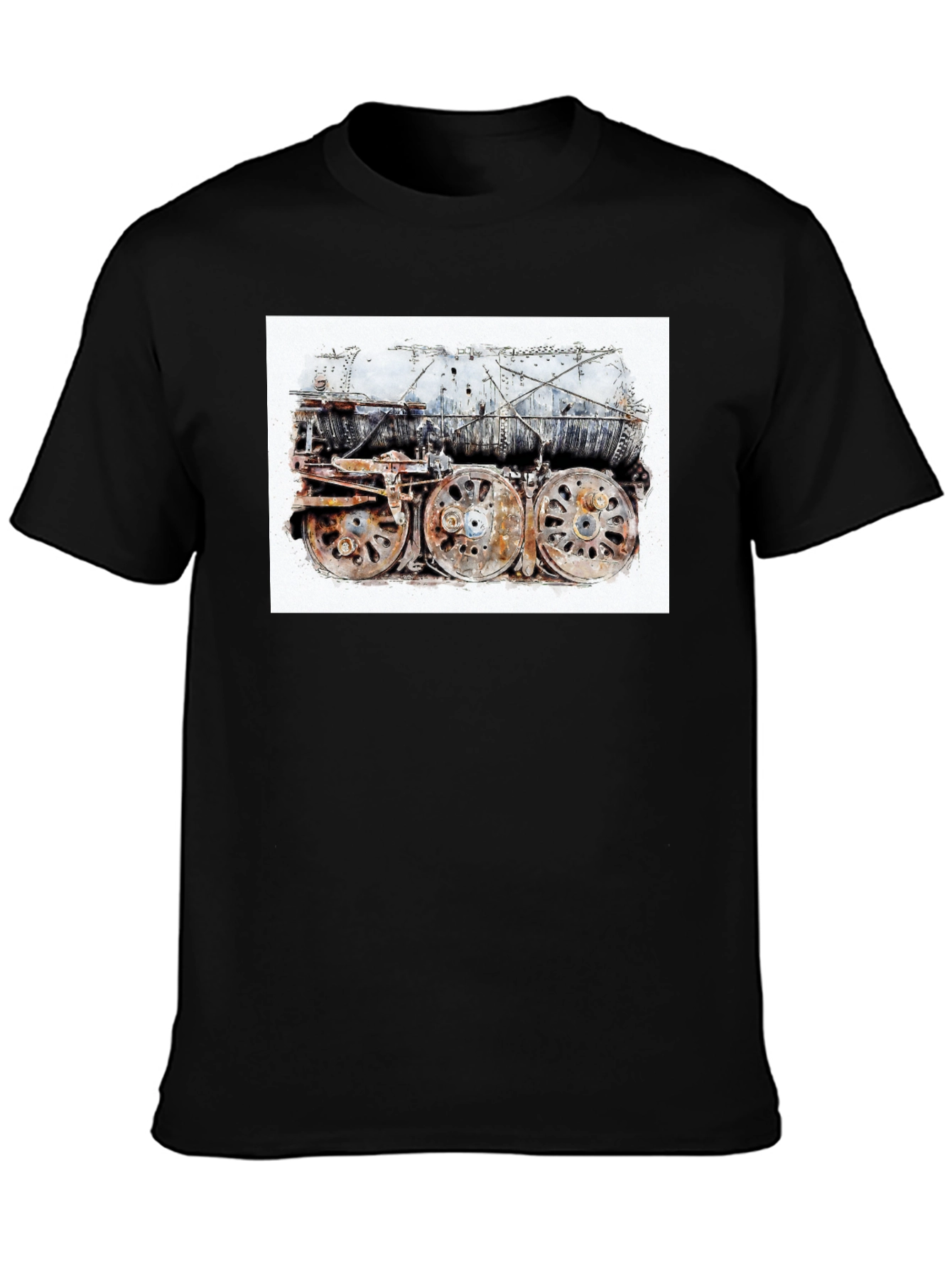 Steam Train Graphic Tee - Black Cotton Comfort