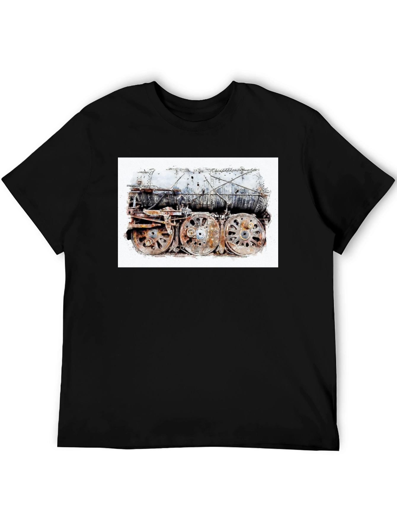Steam Train Graphic Tee - Black Cotton Comfort