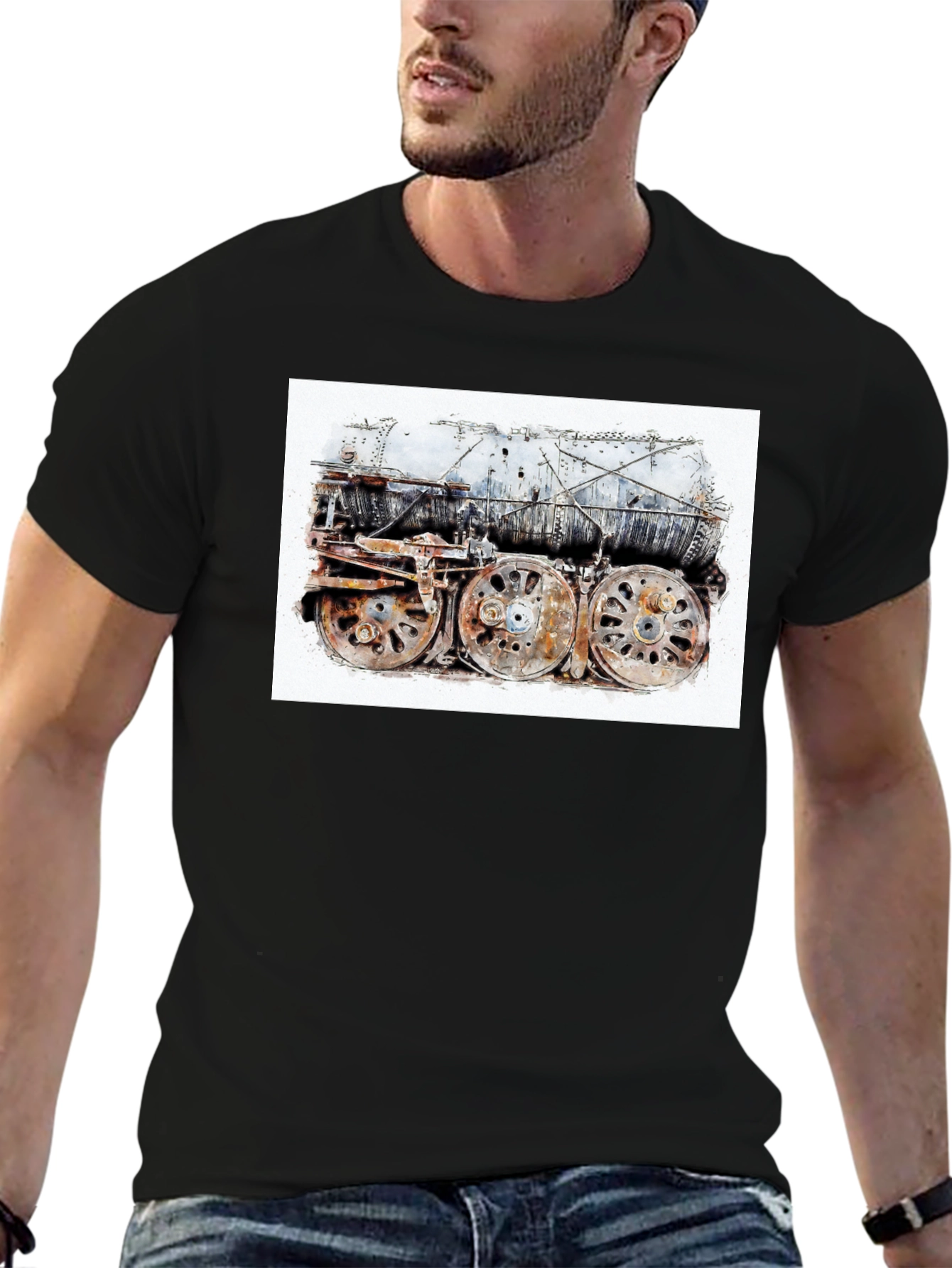 Steam Train Graphic Tee - Black Cotton Comfort