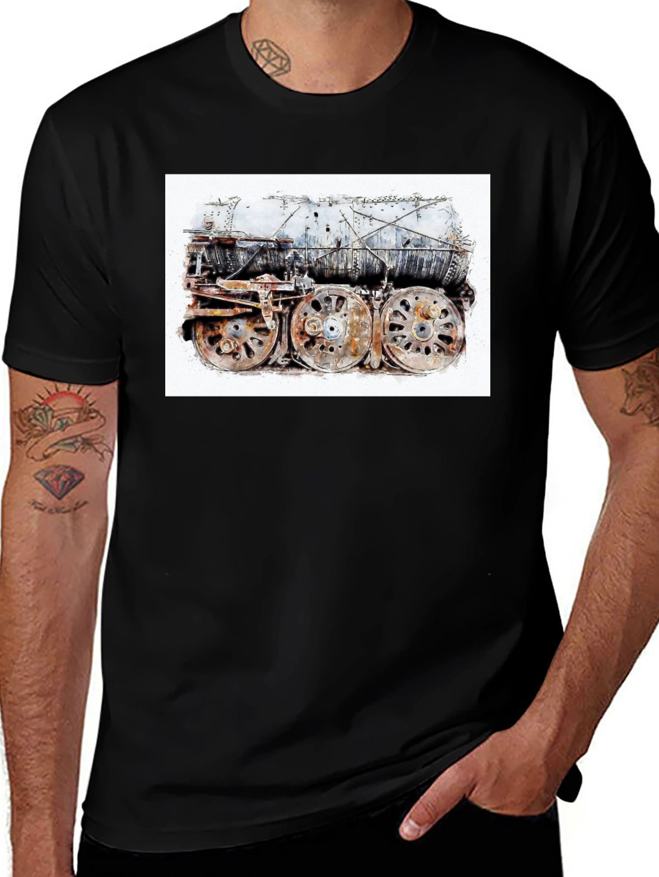 Steam Train Graphic Tee - Black Cotton Comfort