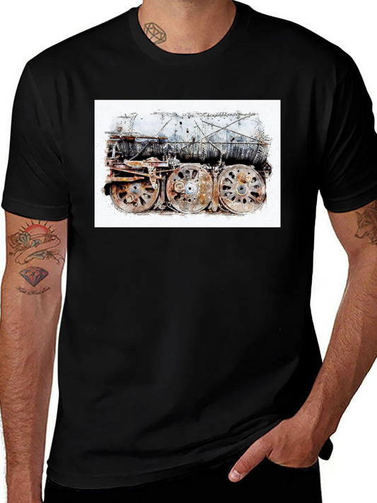 Steam Train Graphic Tee - Black Cotton Comfort