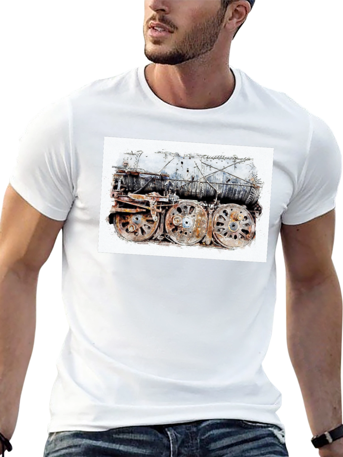 Steam Train Graphic Tee - Black Cotton Comfort
