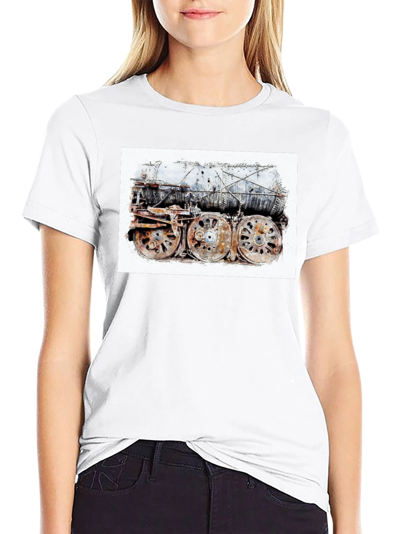 Steam Train Graphic Tee - Black Cotton Comfort