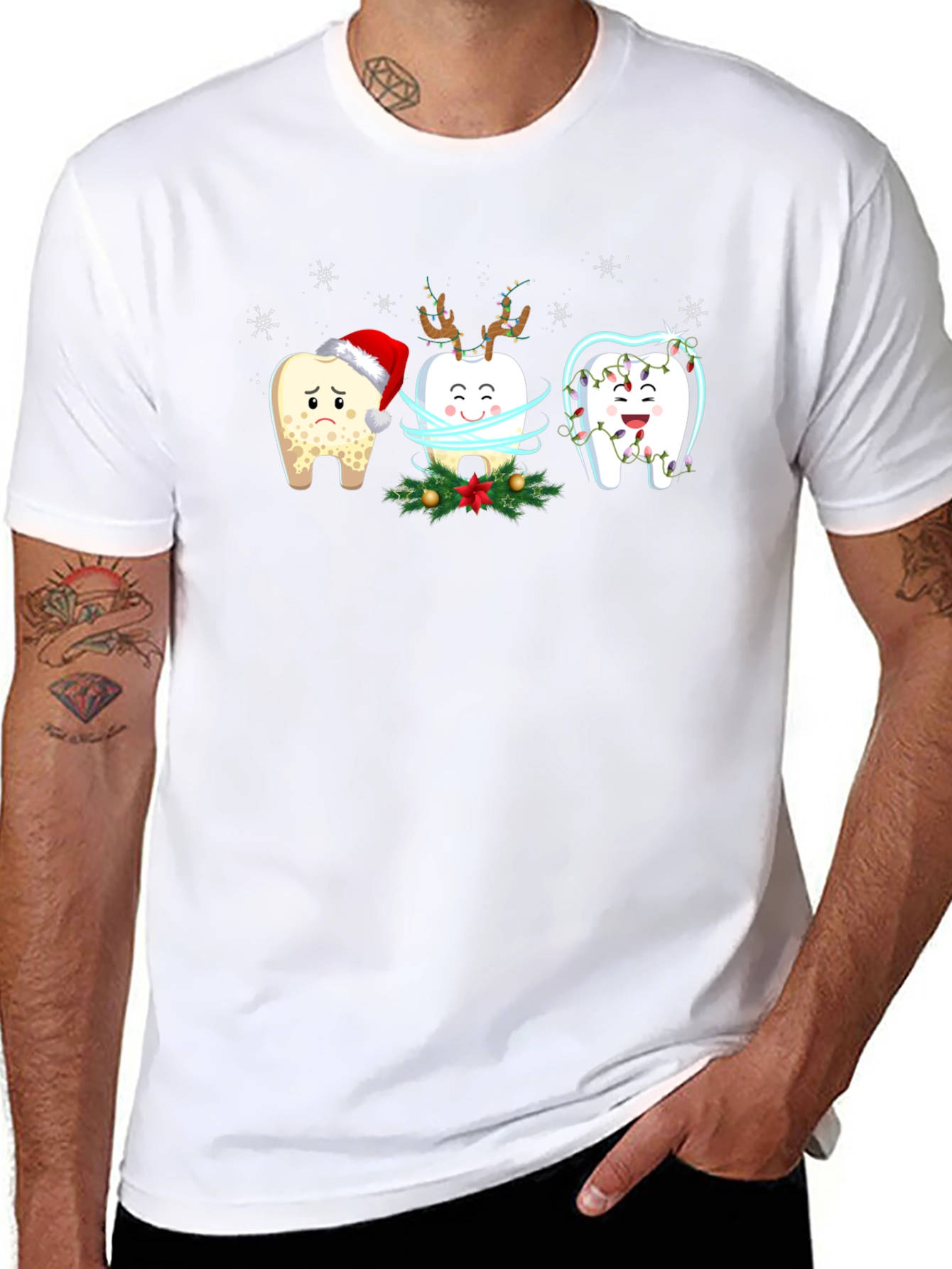 Festive Tooth Graphic T-Shirt - Dental Holiday Cheer!