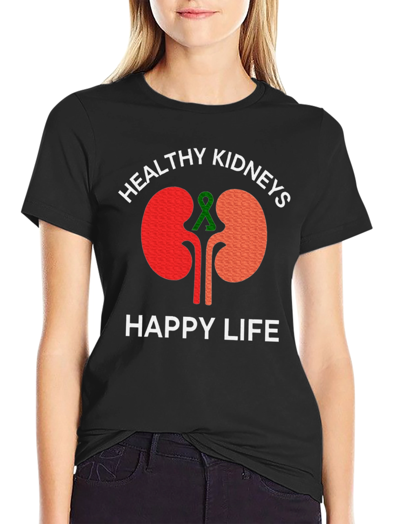 Healthy Kidneys Happy Life Black T-Shirt