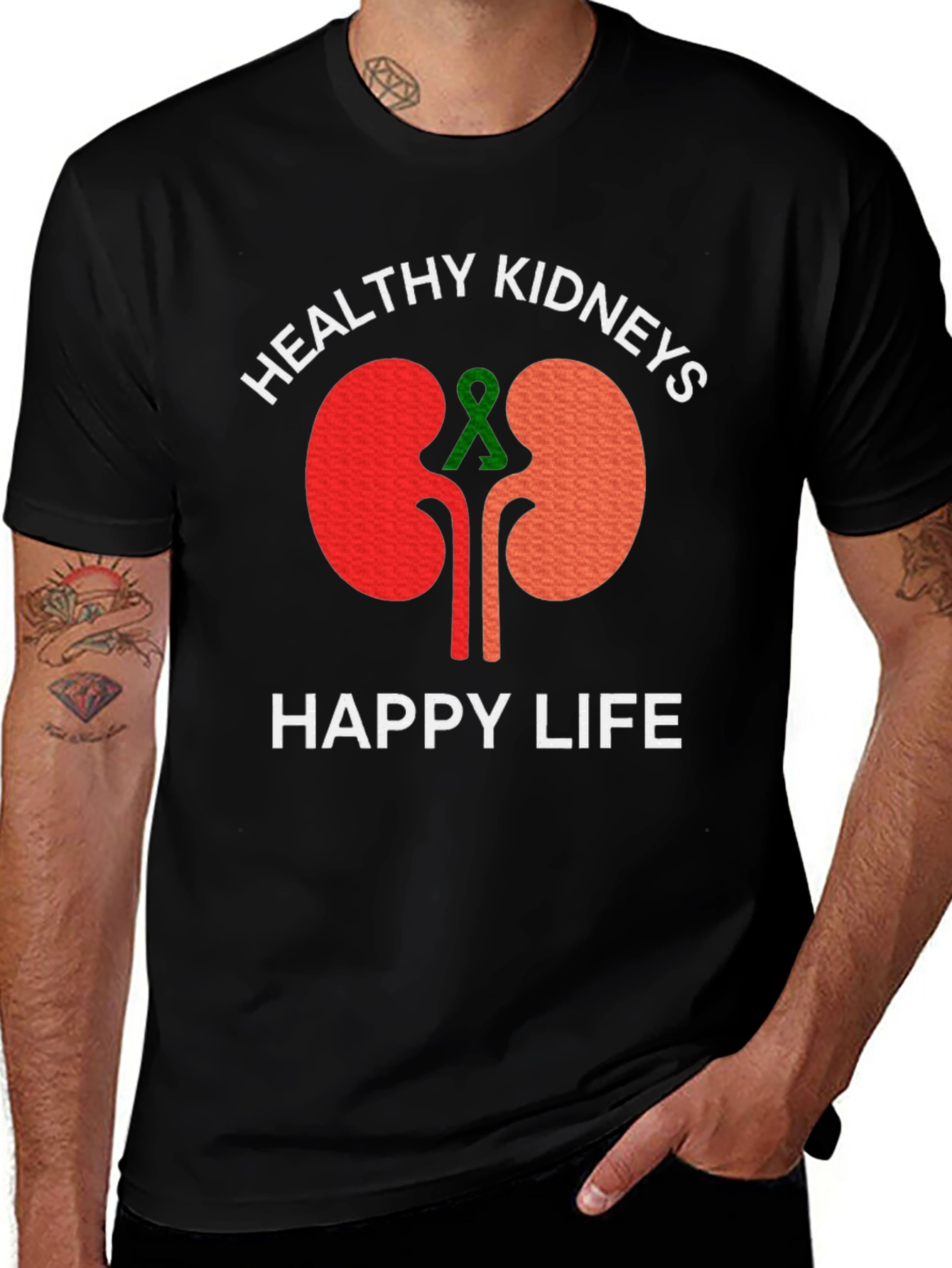 Healthy Kidneys Happy Life Black T-Shirt