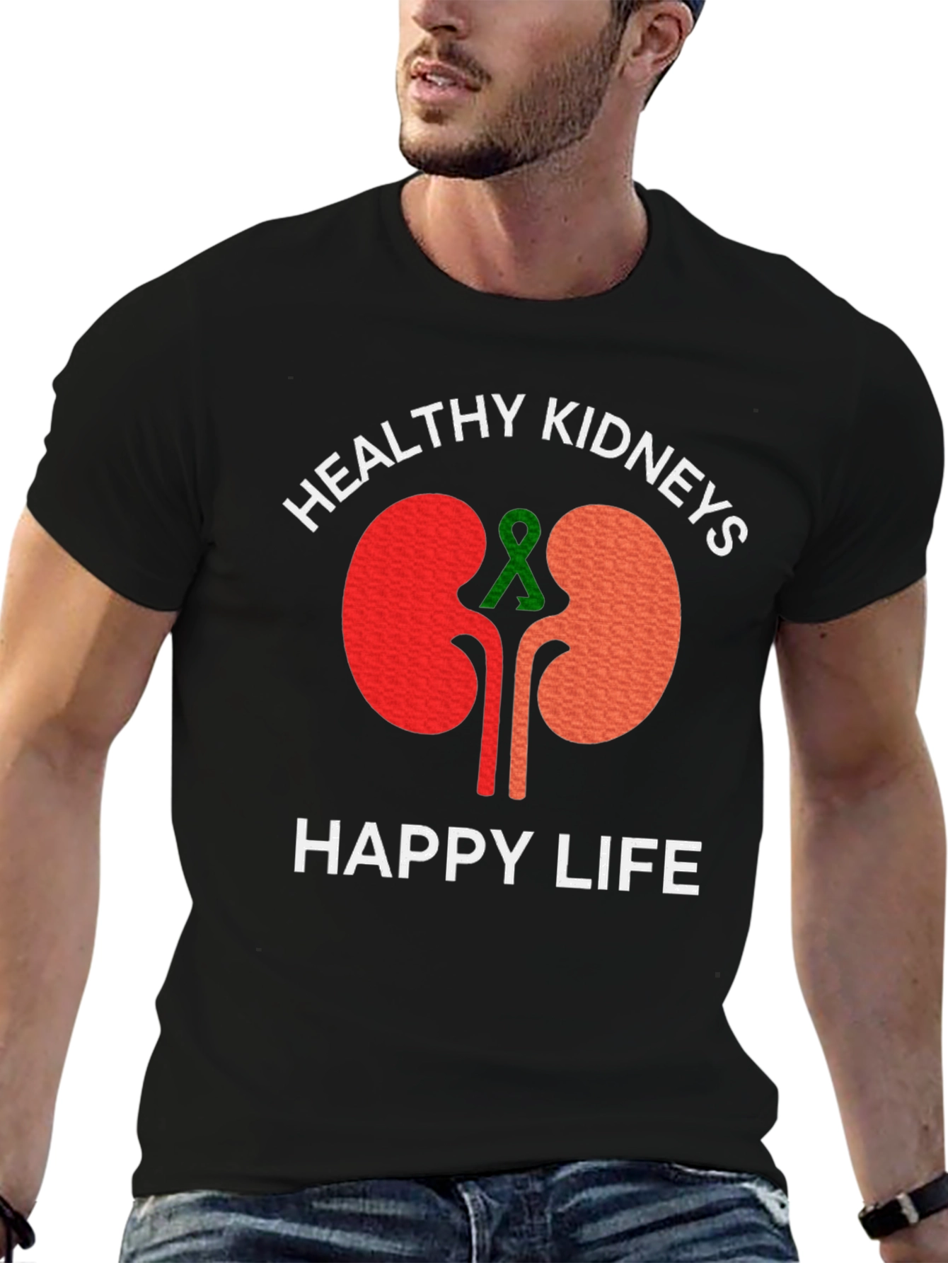 Healthy Kidneys Happy Life Black T-Shirt