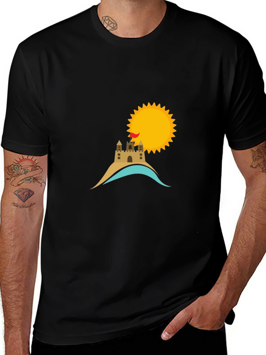 Beach Castle & Sun Graphic Tee - Black