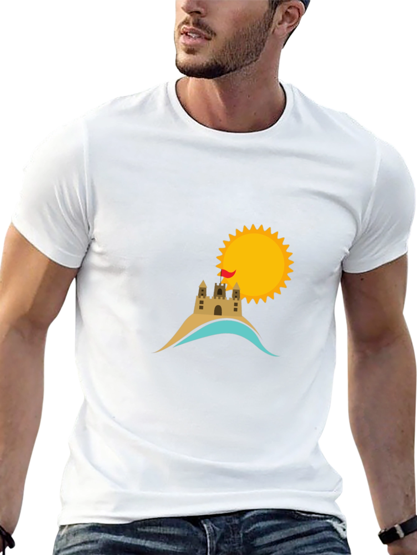Beach Castle & Sun Graphic Tee - Black