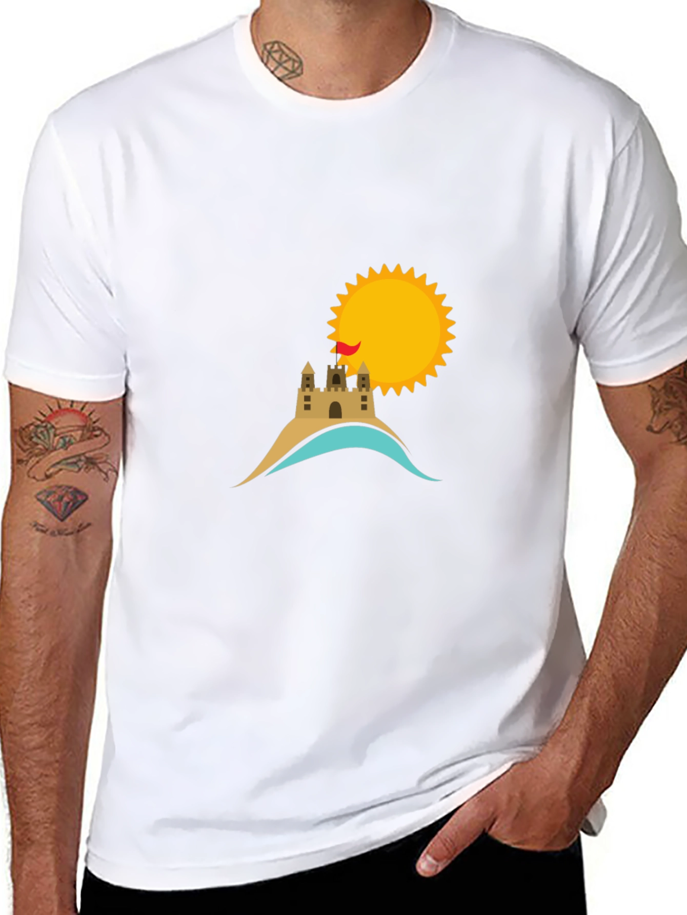 Beach Castle & Sun Graphic Tee - Black