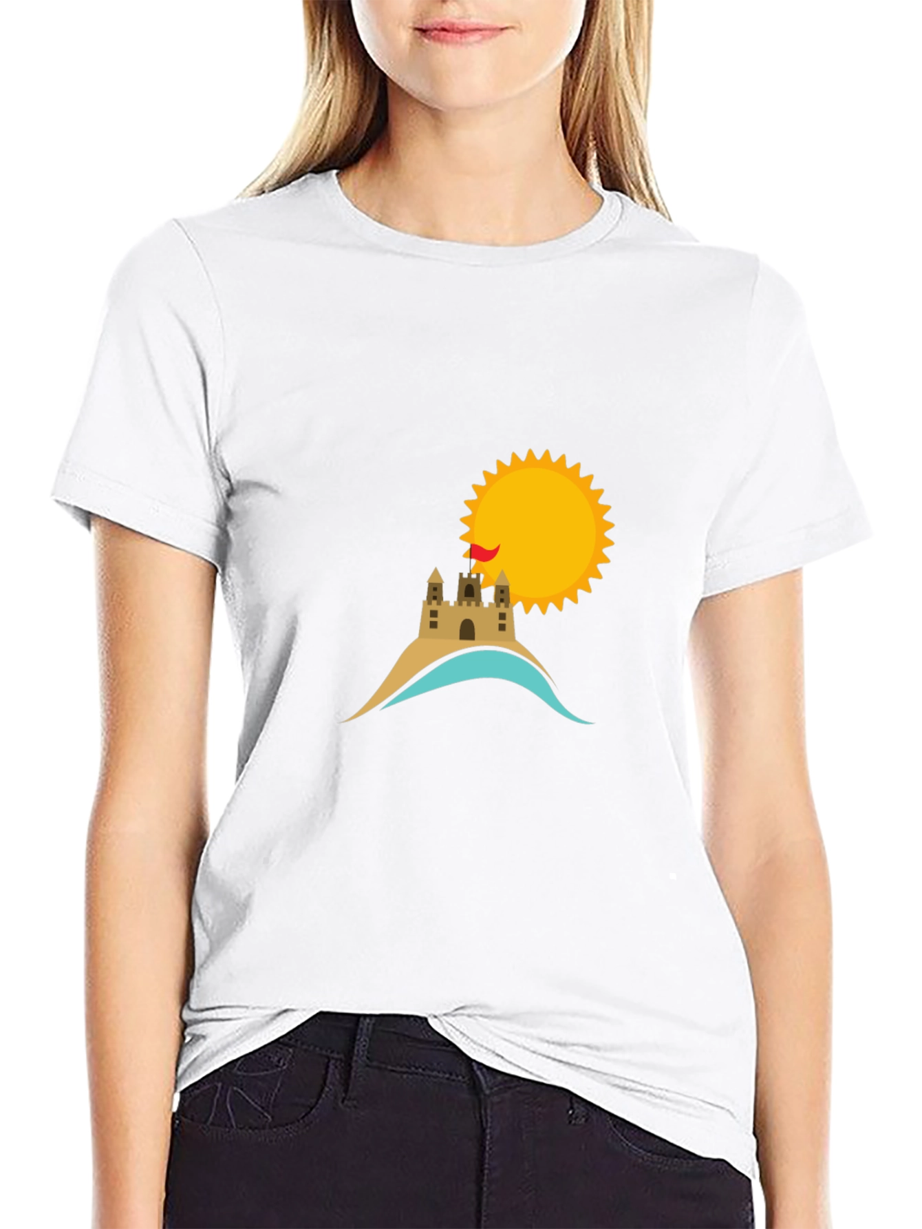 Beach Castle & Sun Graphic Tee - Black