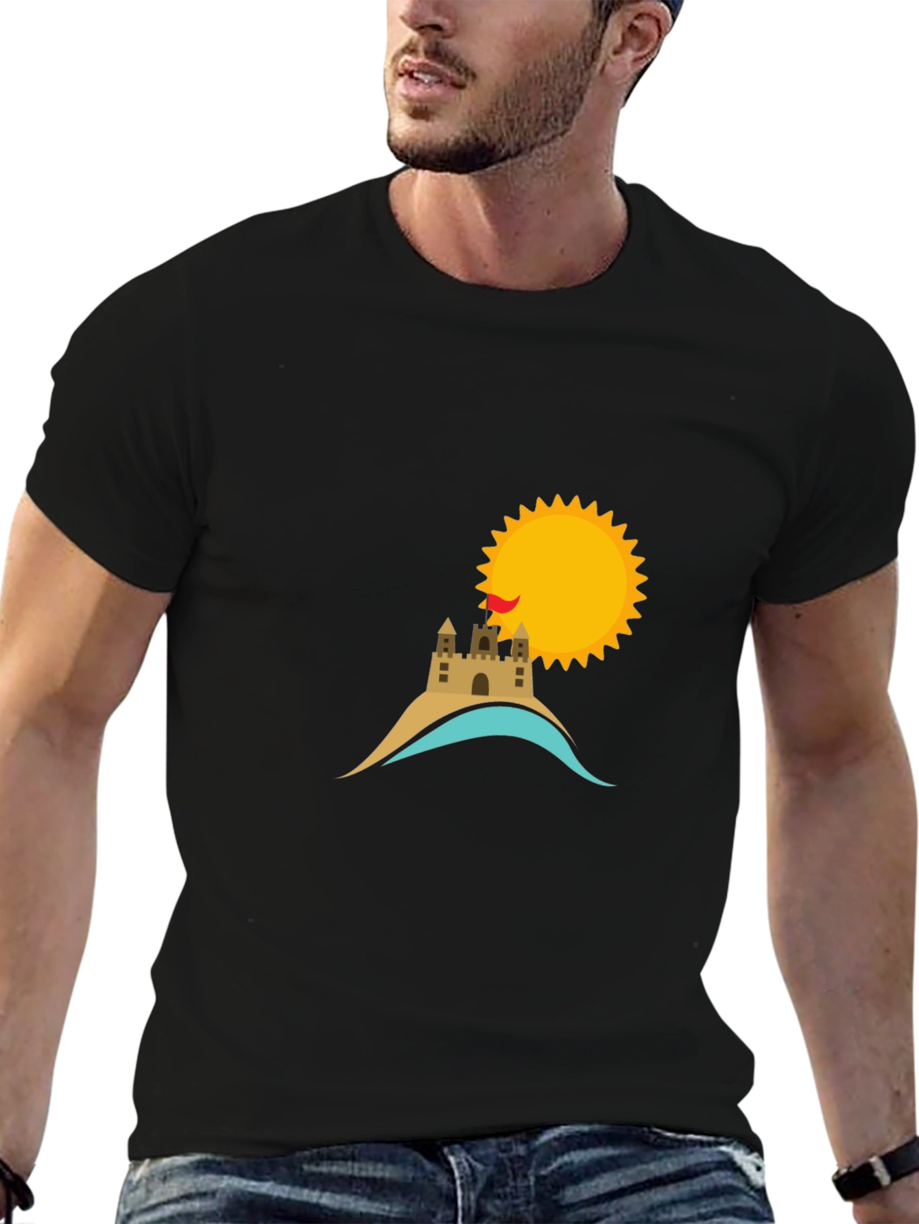 Beach Castle & Sun Graphic Tee - Black