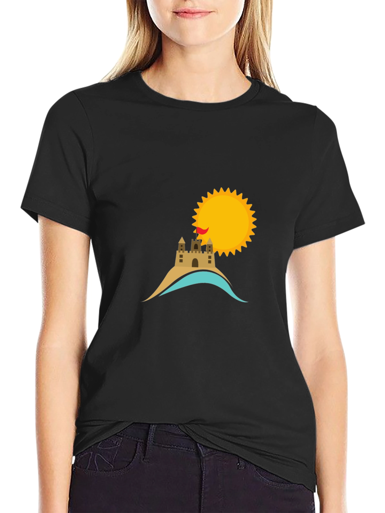 Beach Castle & Sun Graphic Tee - Black