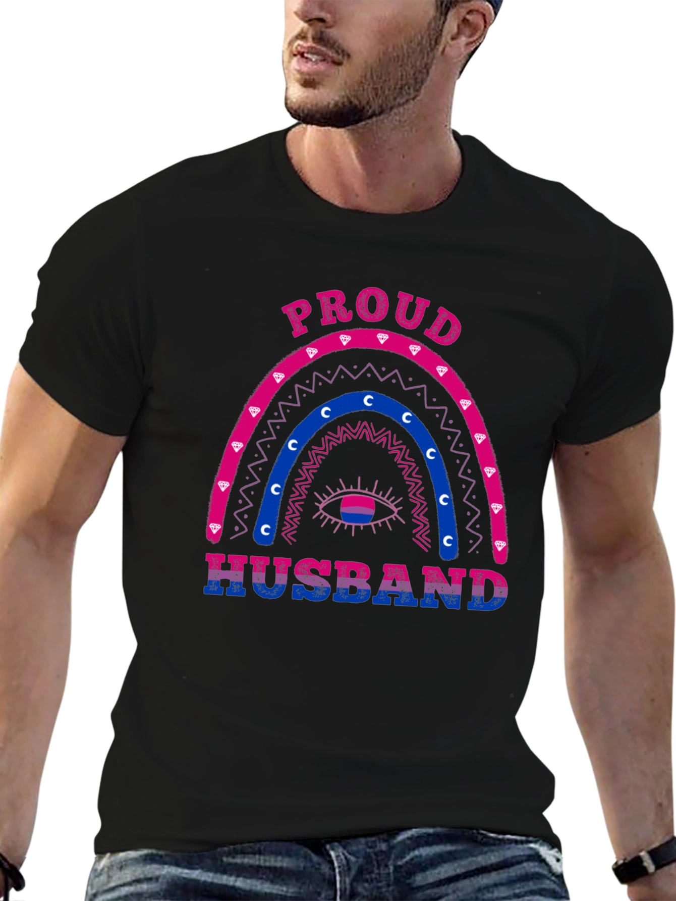 Proud Husband Bi Rainbow Graphic T-Shirt