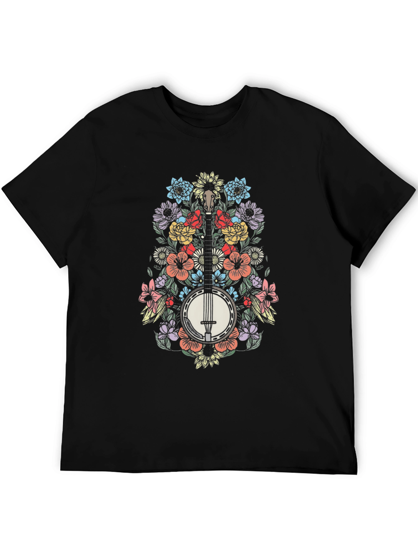 Floral Banjo Graphic Tee - Music Lovers T-Shirt