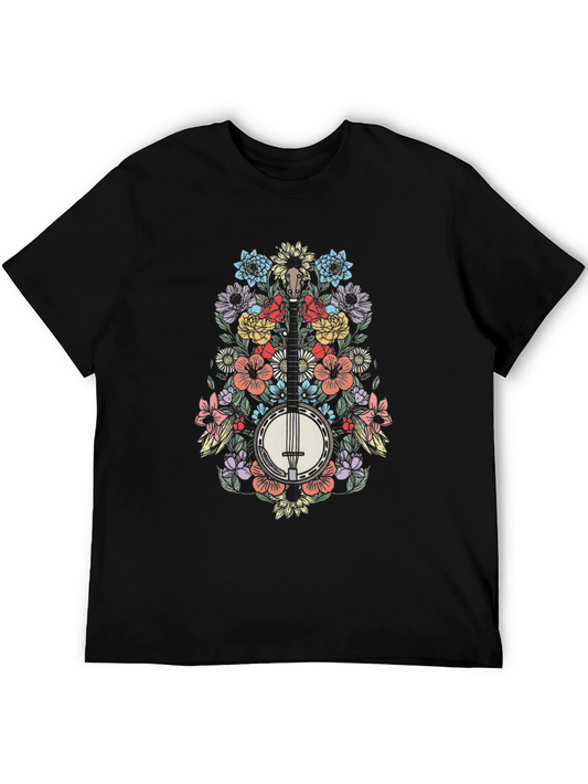 Floral Banjo Graphic Tee - Music Lovers T-Shirt