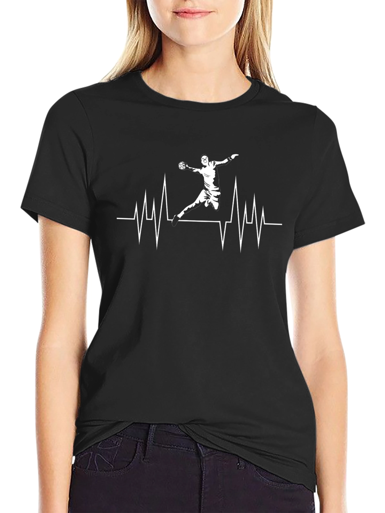 Handball Heartbeat Graphic Tee - Black