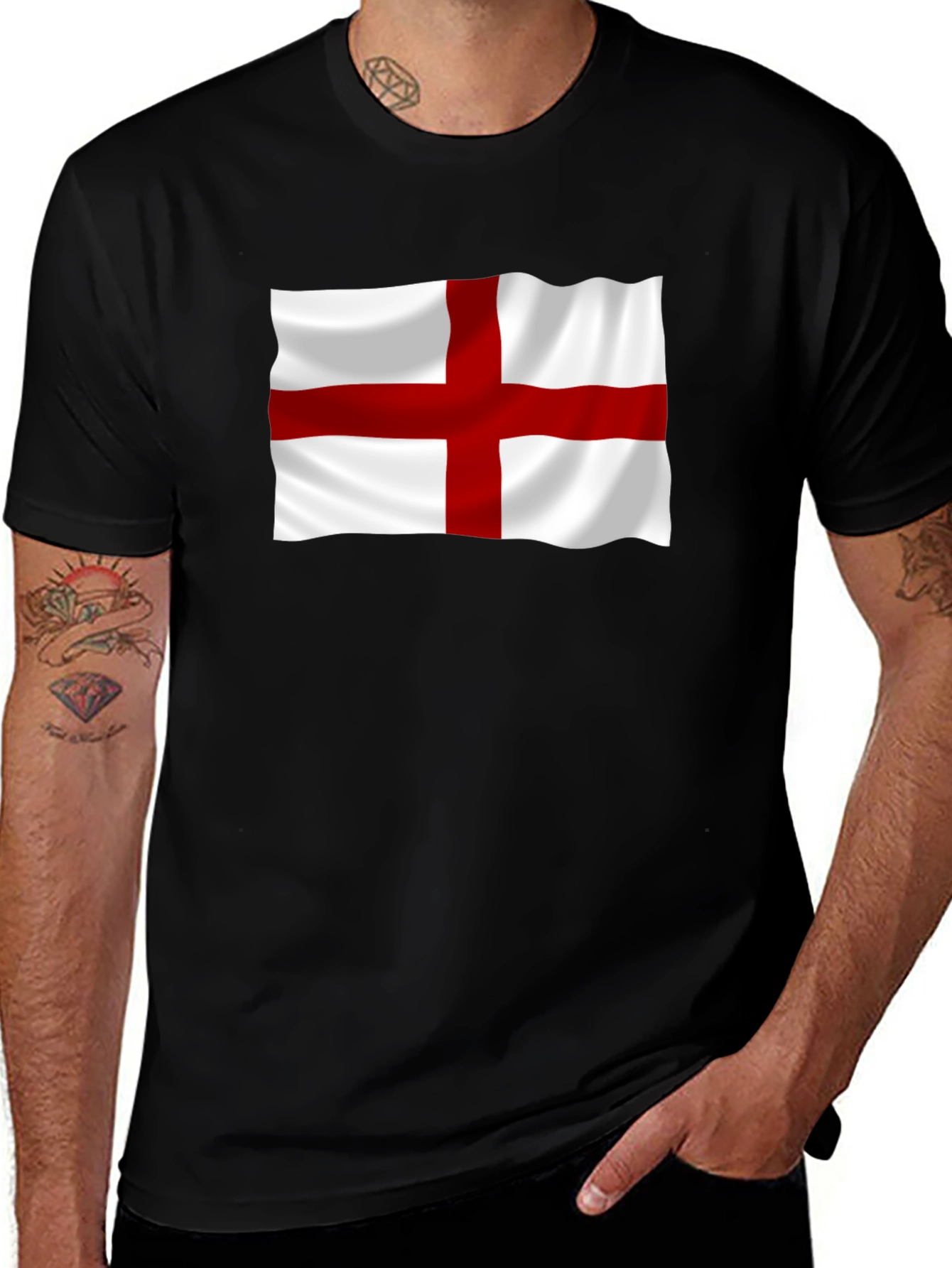 England Flag Graphic T-Shirt - Black Cotton Tee