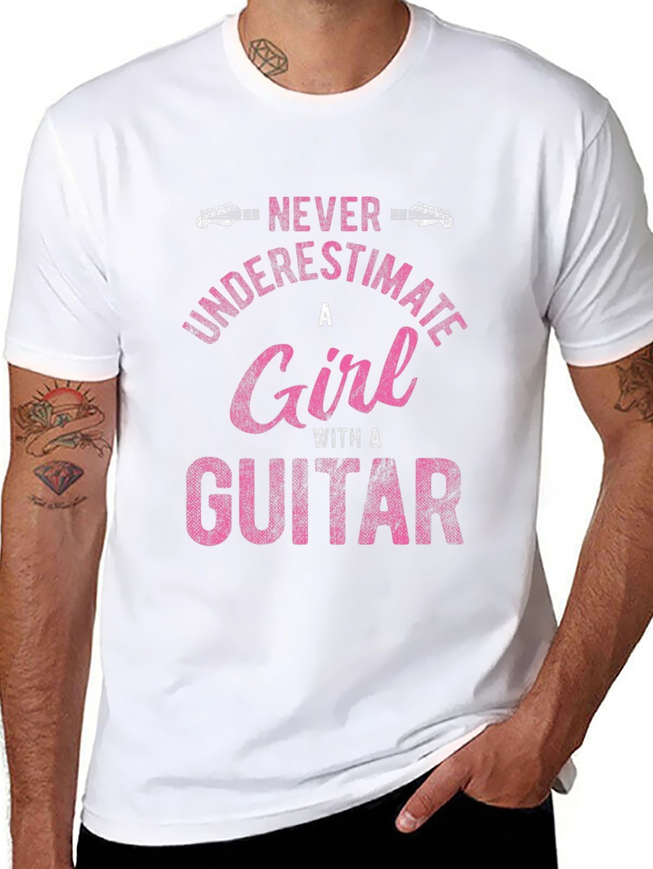 Never Underestimate A Girl Guitar T-Shirt