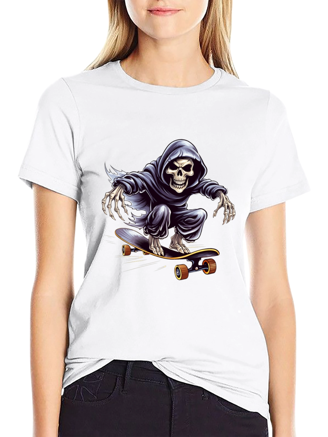 Grim Reaper Skateboarding Graphic Tee - Cool Skeleton Shirt
