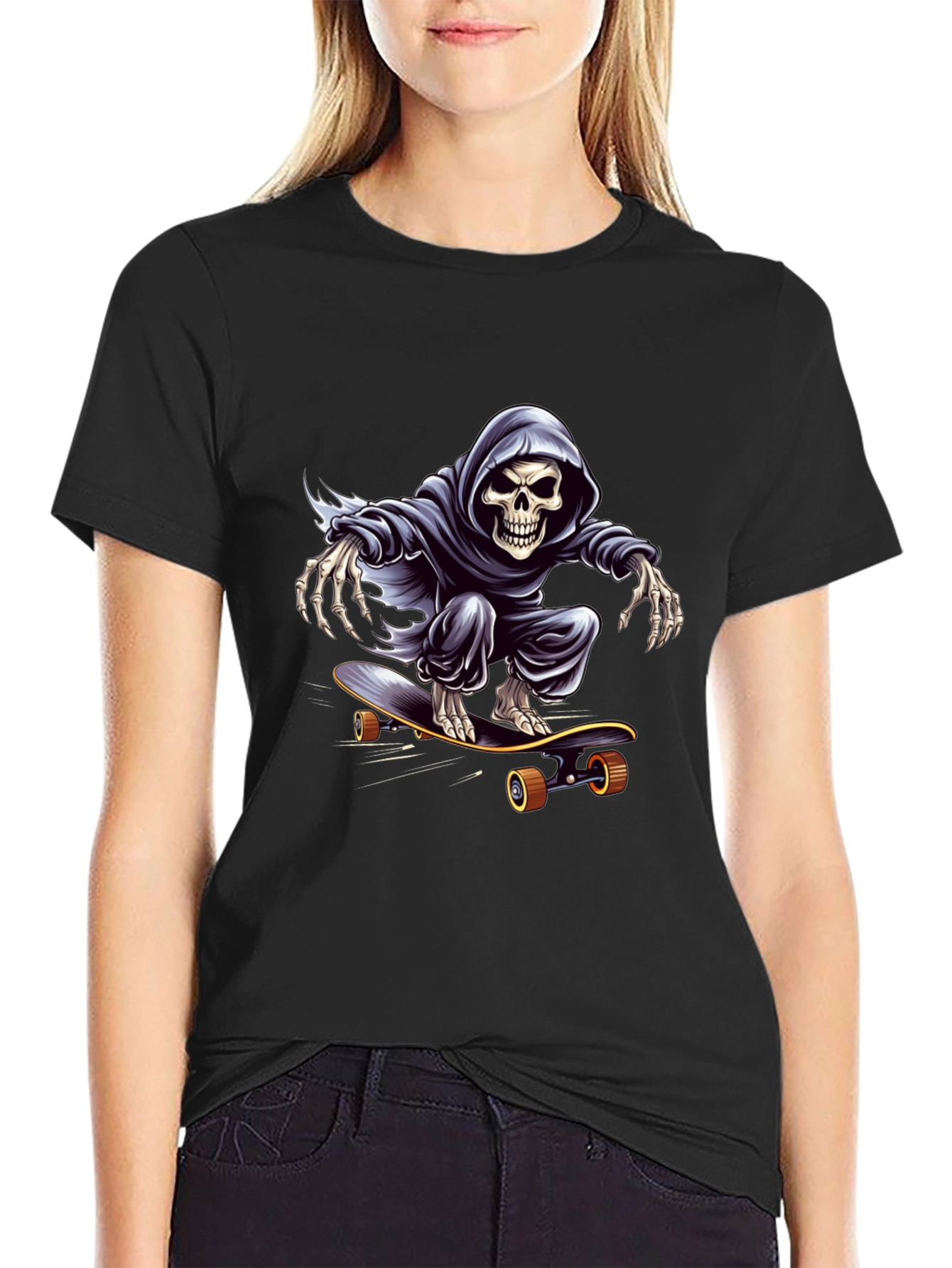 Grim Reaper Skateboarding Graphic Tee - Cool Skeleton Shirt