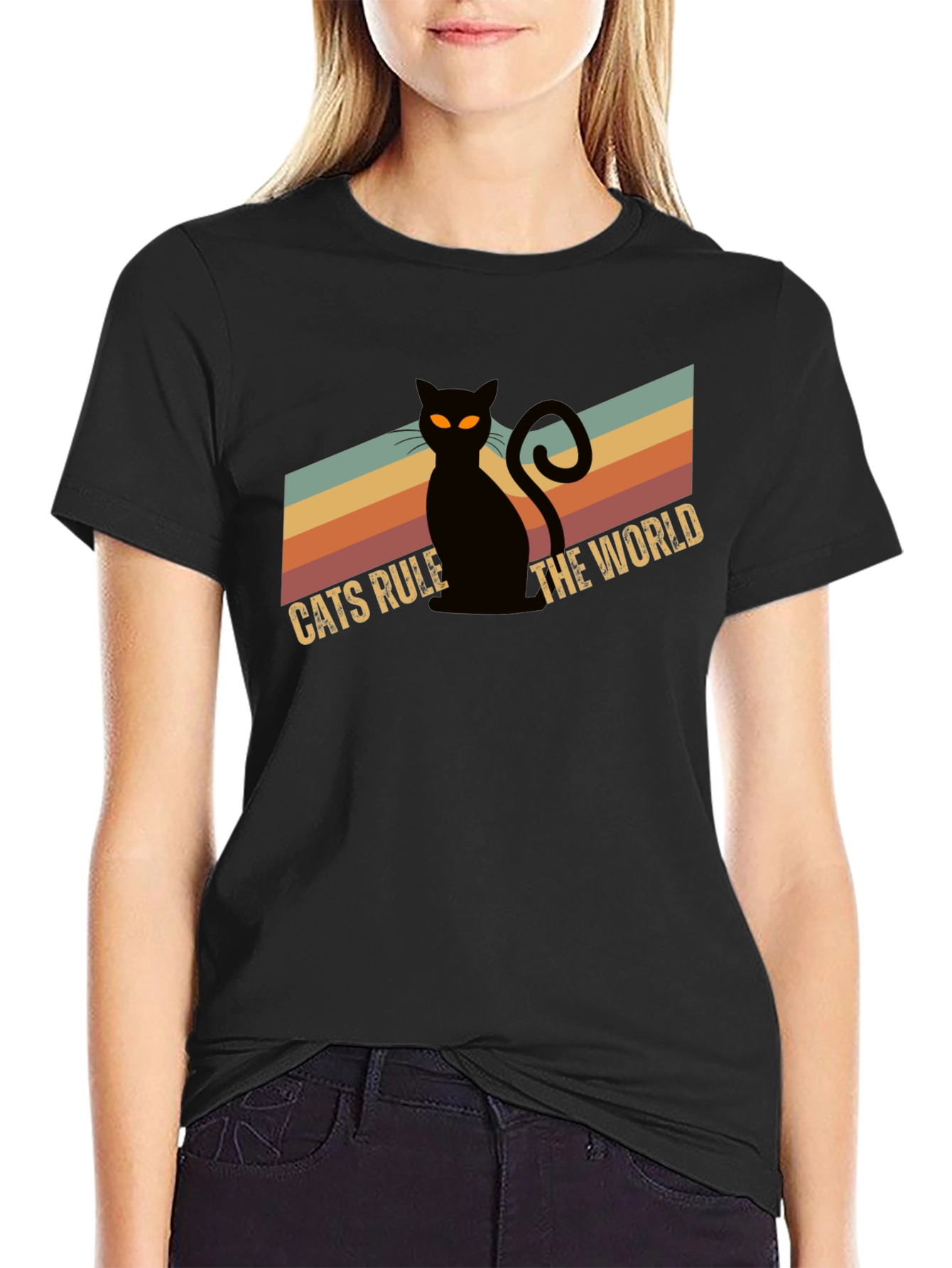 Cats Rule The World Black Graphic Tee