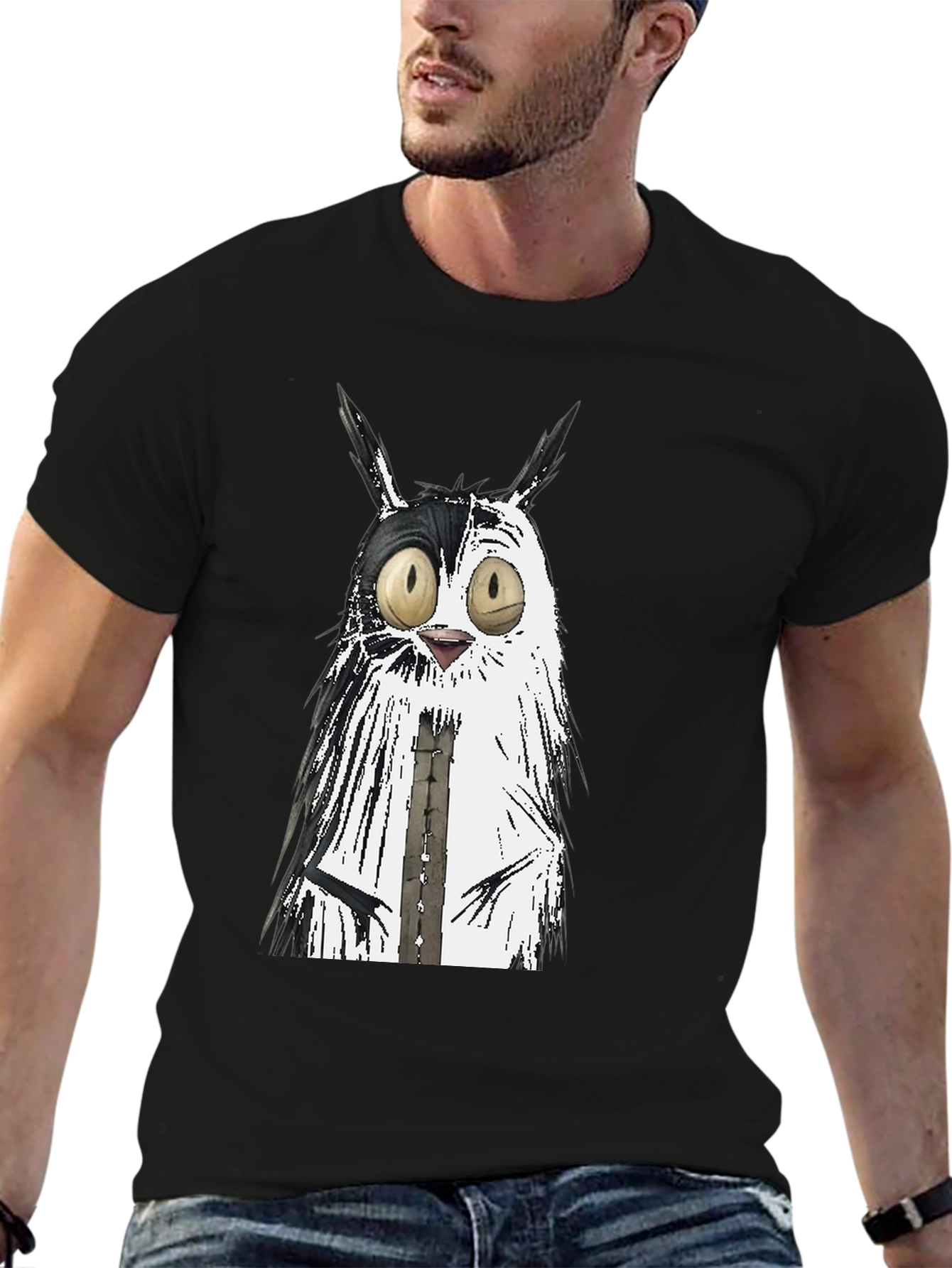Whimsical Cat Graphic Tee - Unisex Black T-Shirt