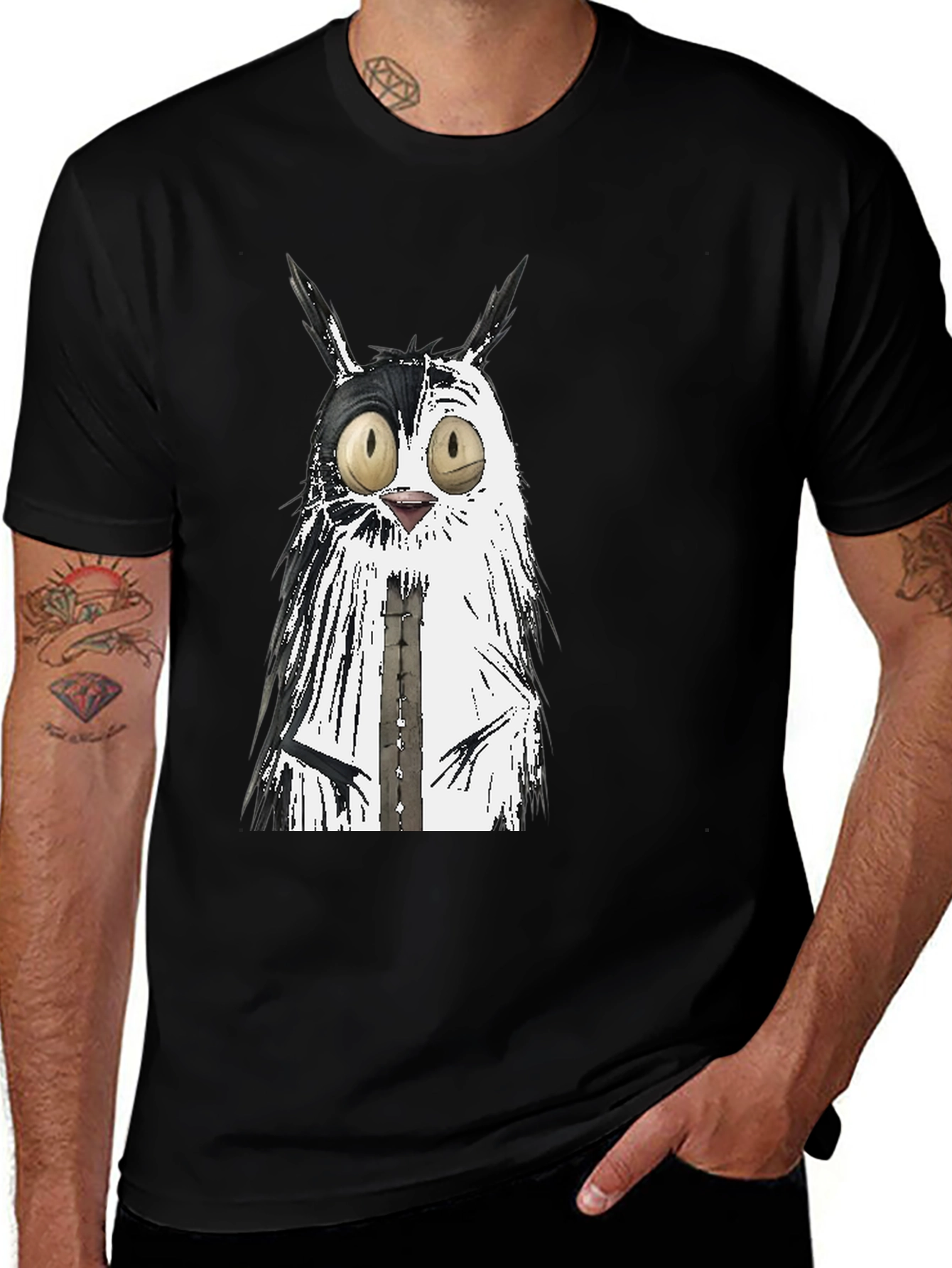 Whimsical Cat Graphic Tee - Unisex Black T-Shirt