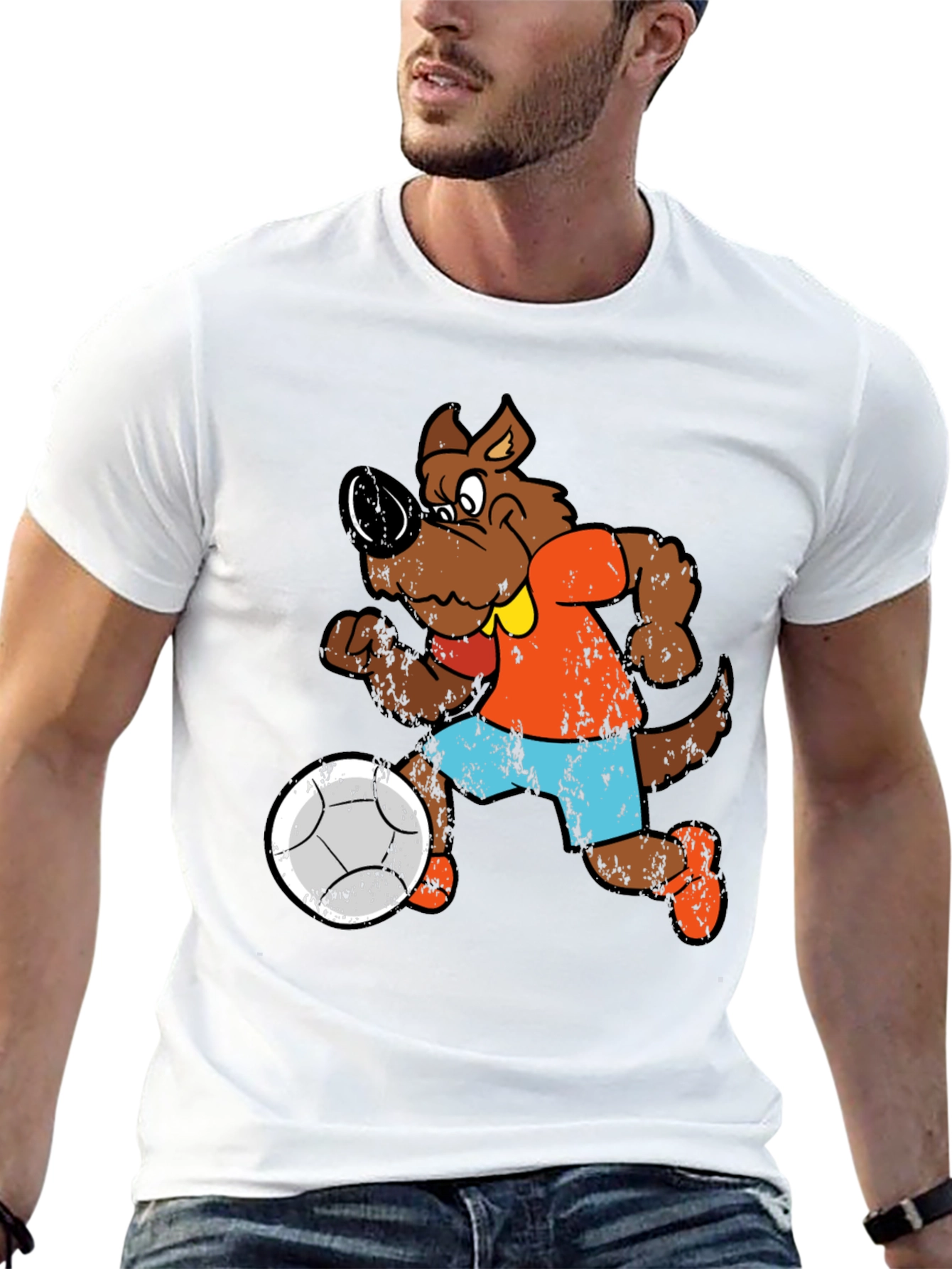 Cartoon Dog Playing Soccer Graphic T-Shirt