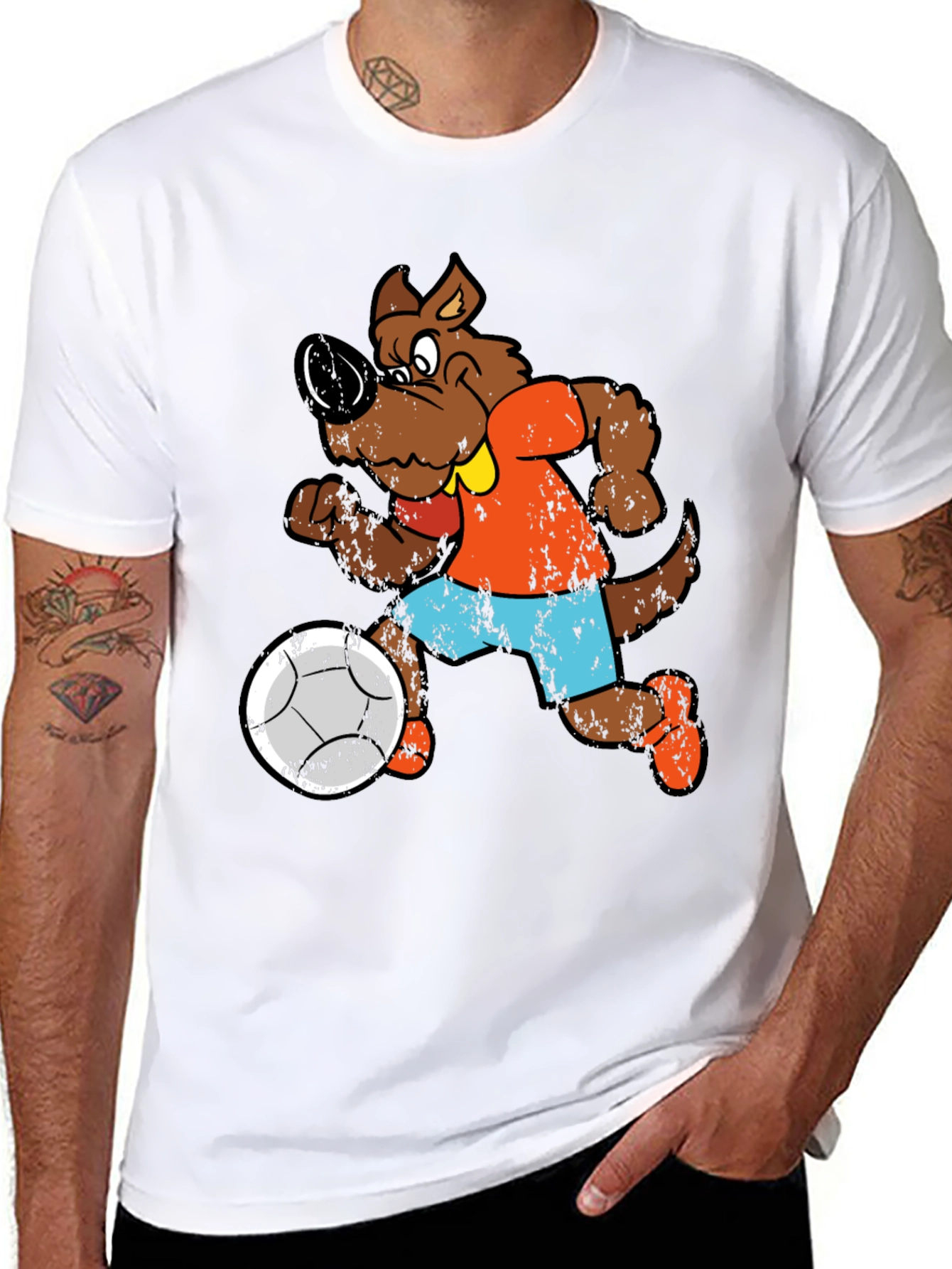 Cartoon Dog Playing Soccer Graphic T-Shirt