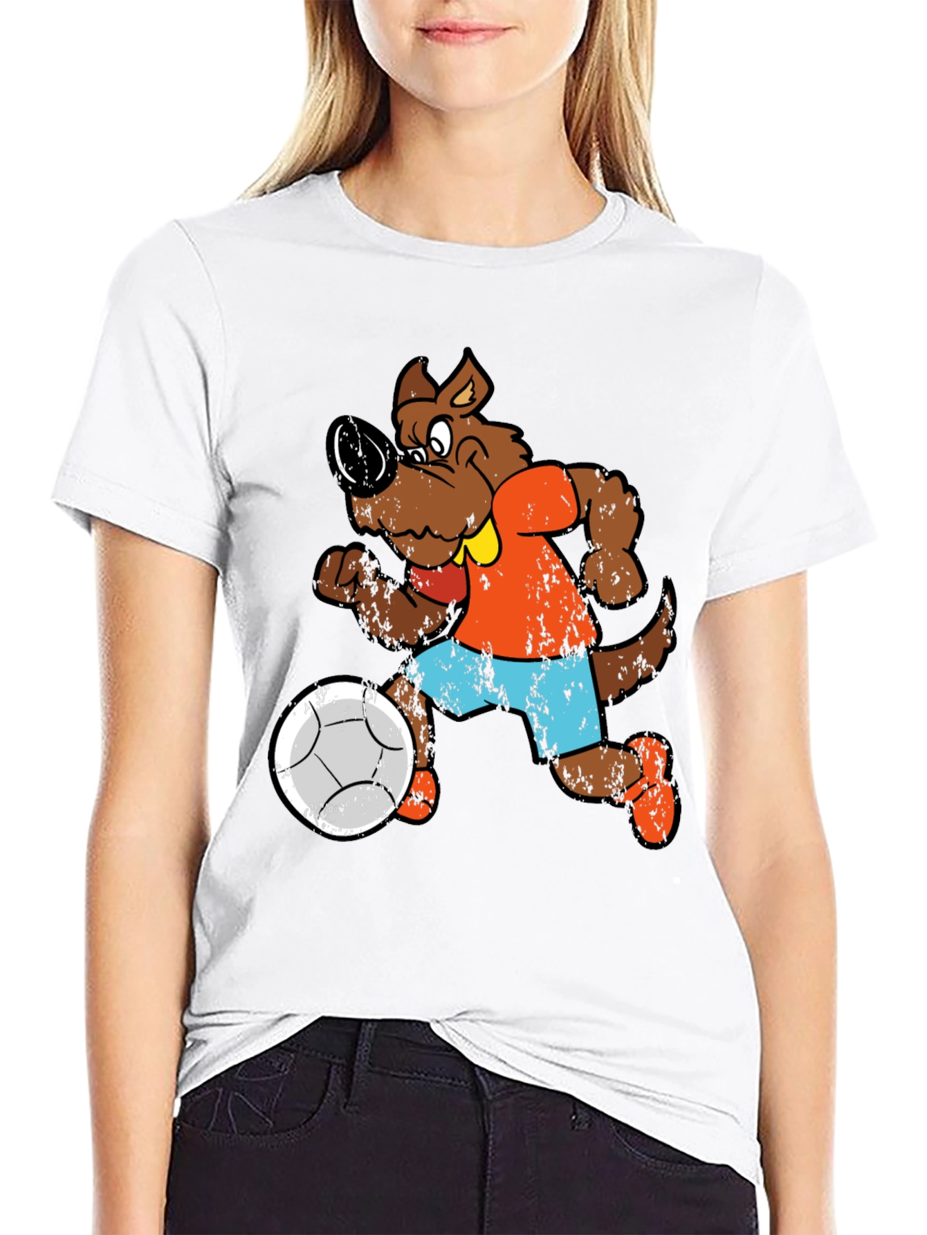 Cartoon Dog Playing Soccer Graphic T-Shirt