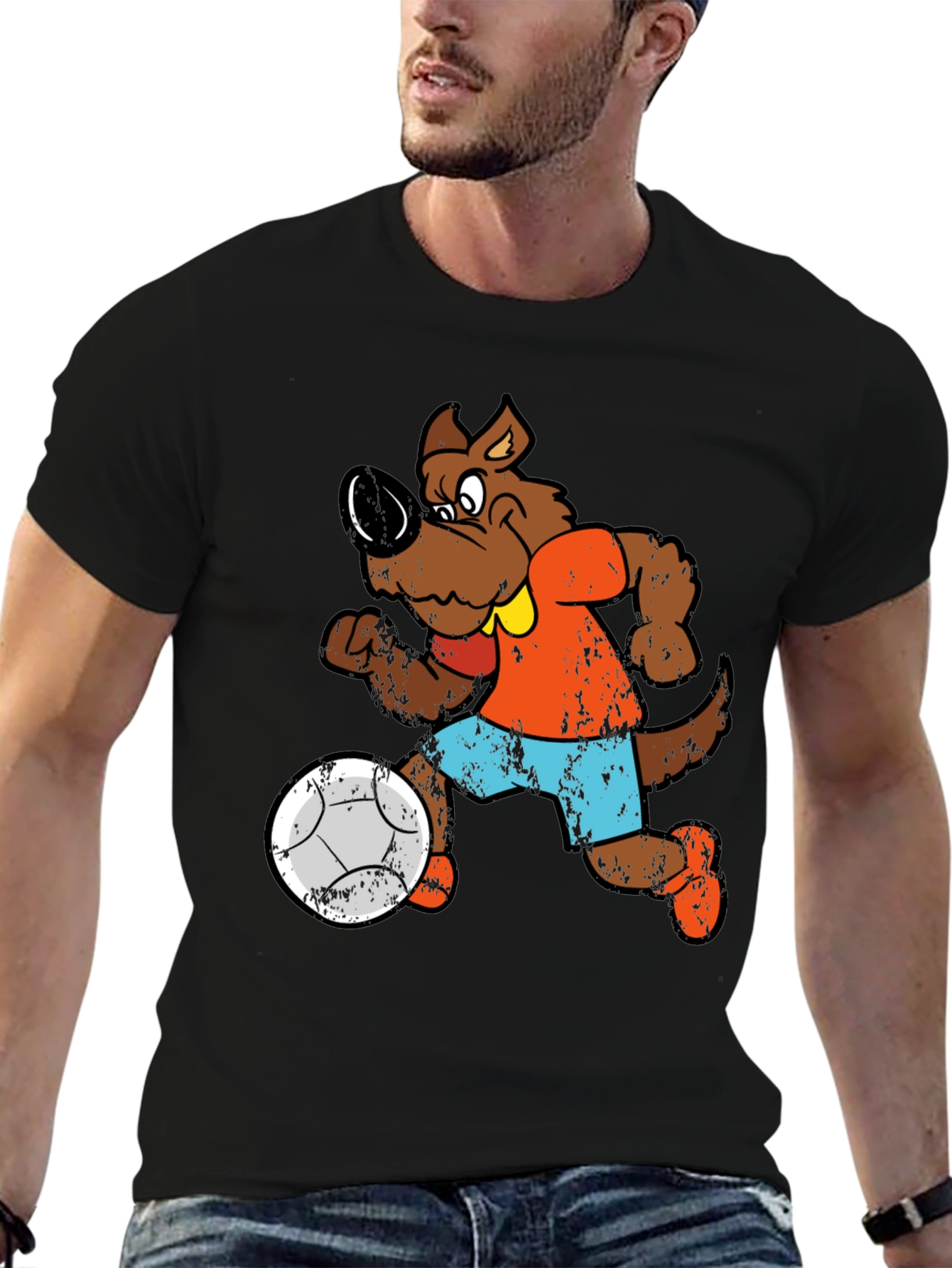 Cartoon Dog Playing Soccer Graphic T-Shirt
