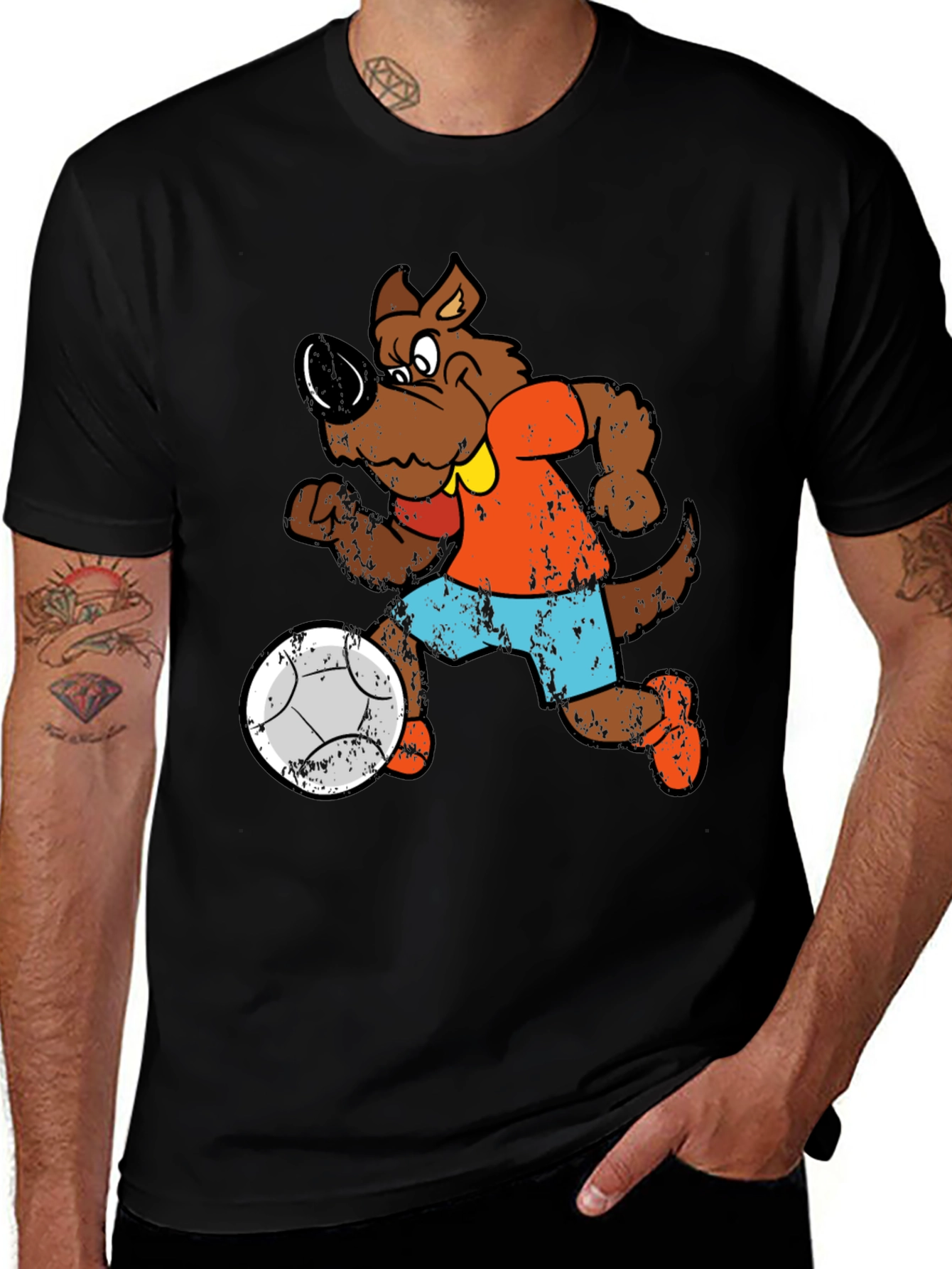 Cartoon Dog Playing Soccer Graphic T-Shirt