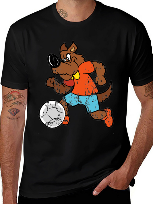 Cartoon Dog Playing Soccer Graphic T-Shirt