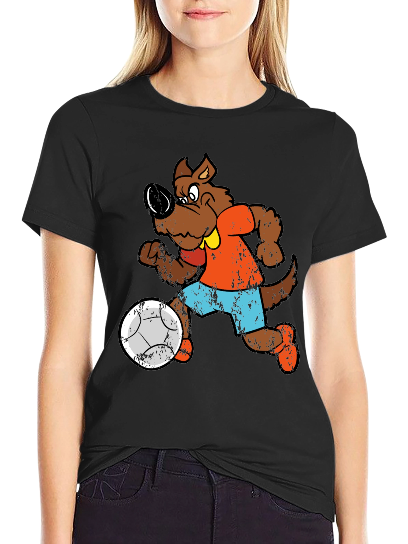 Cartoon Dog Playing Soccer Graphic T-Shirt
