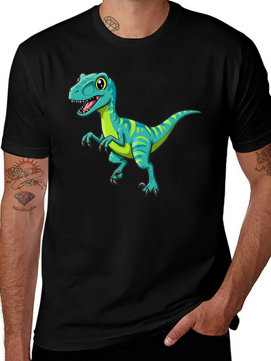 Cartoon Dinosaur Graphic Tee - Black