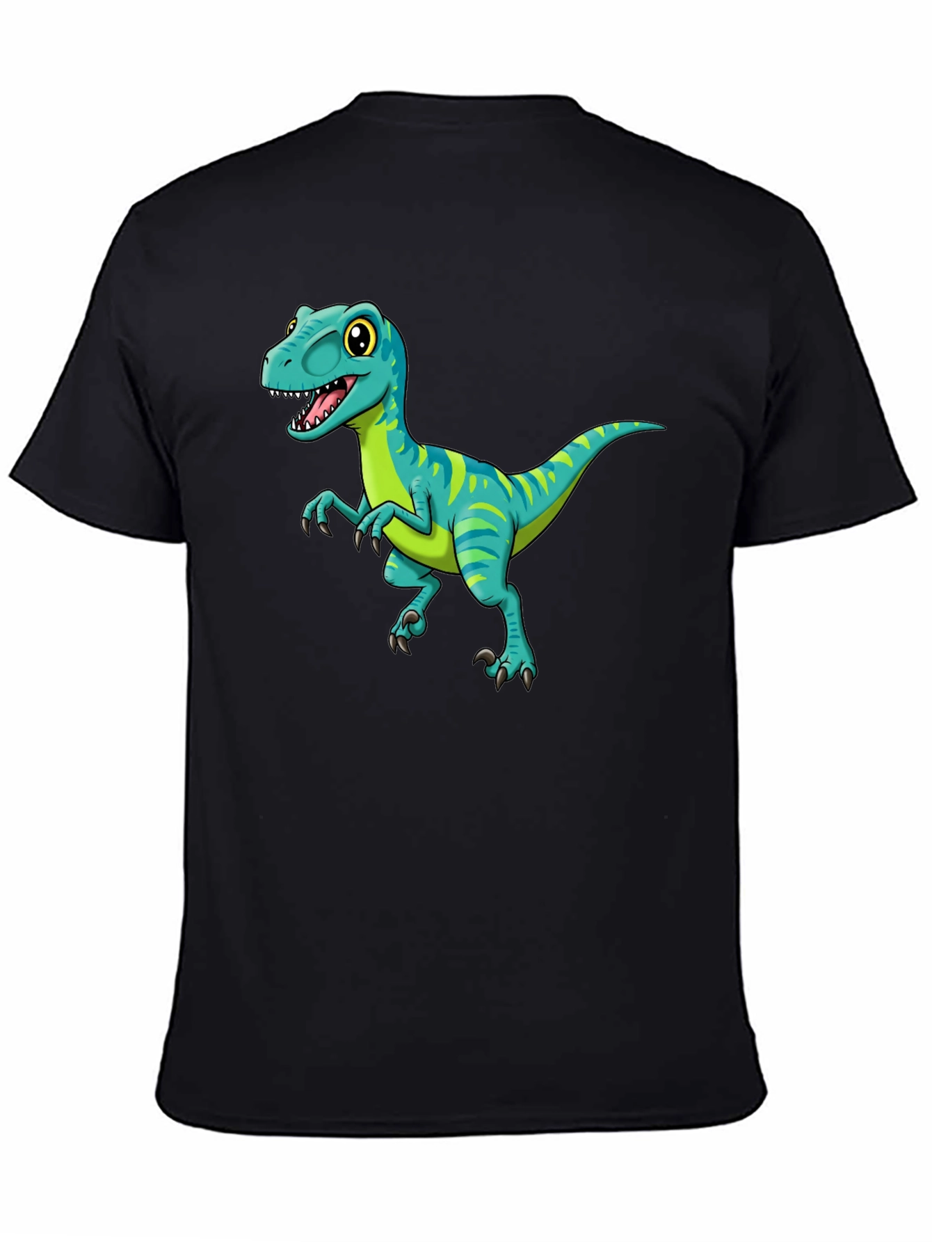 Cartoon Dinosaur Graphic Tee - Black