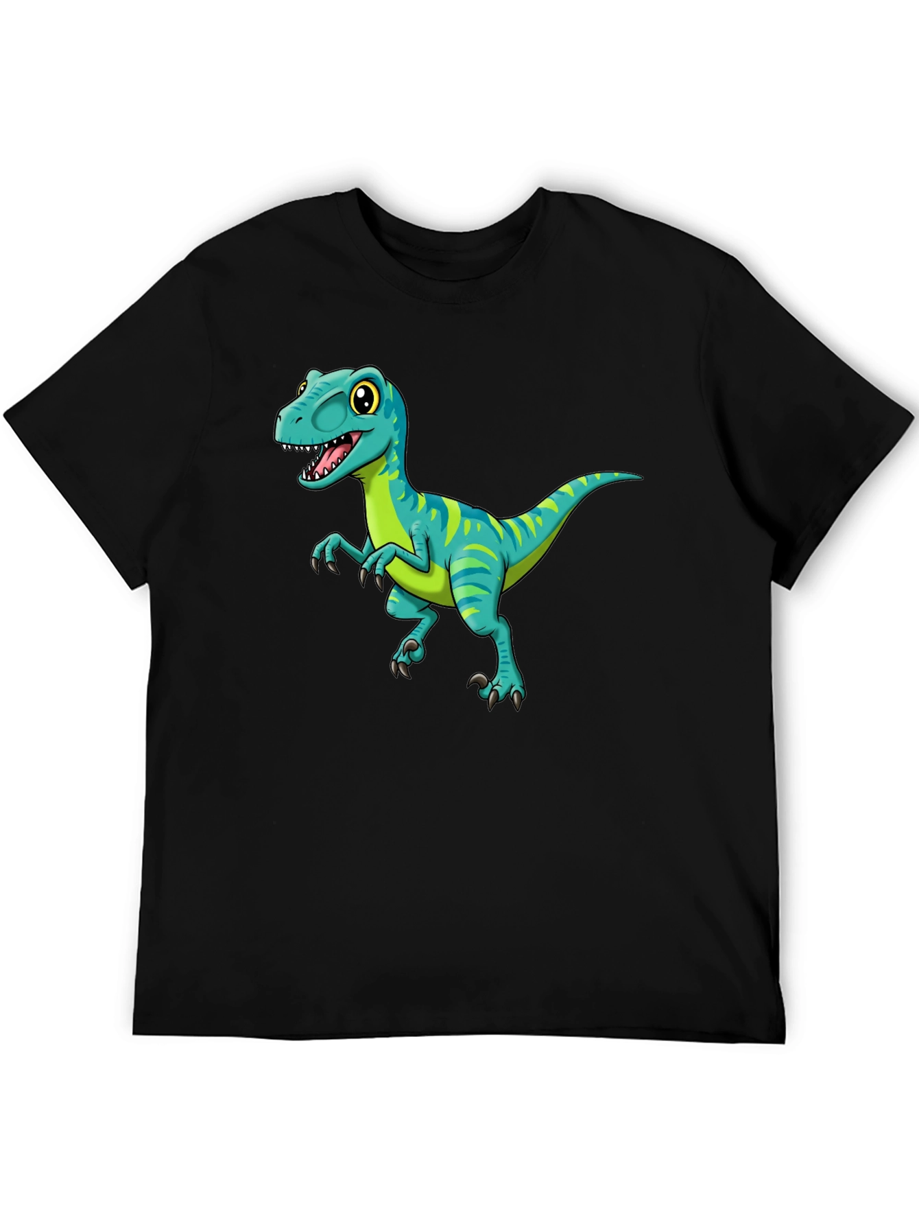 Cartoon Dinosaur Graphic Tee - Black