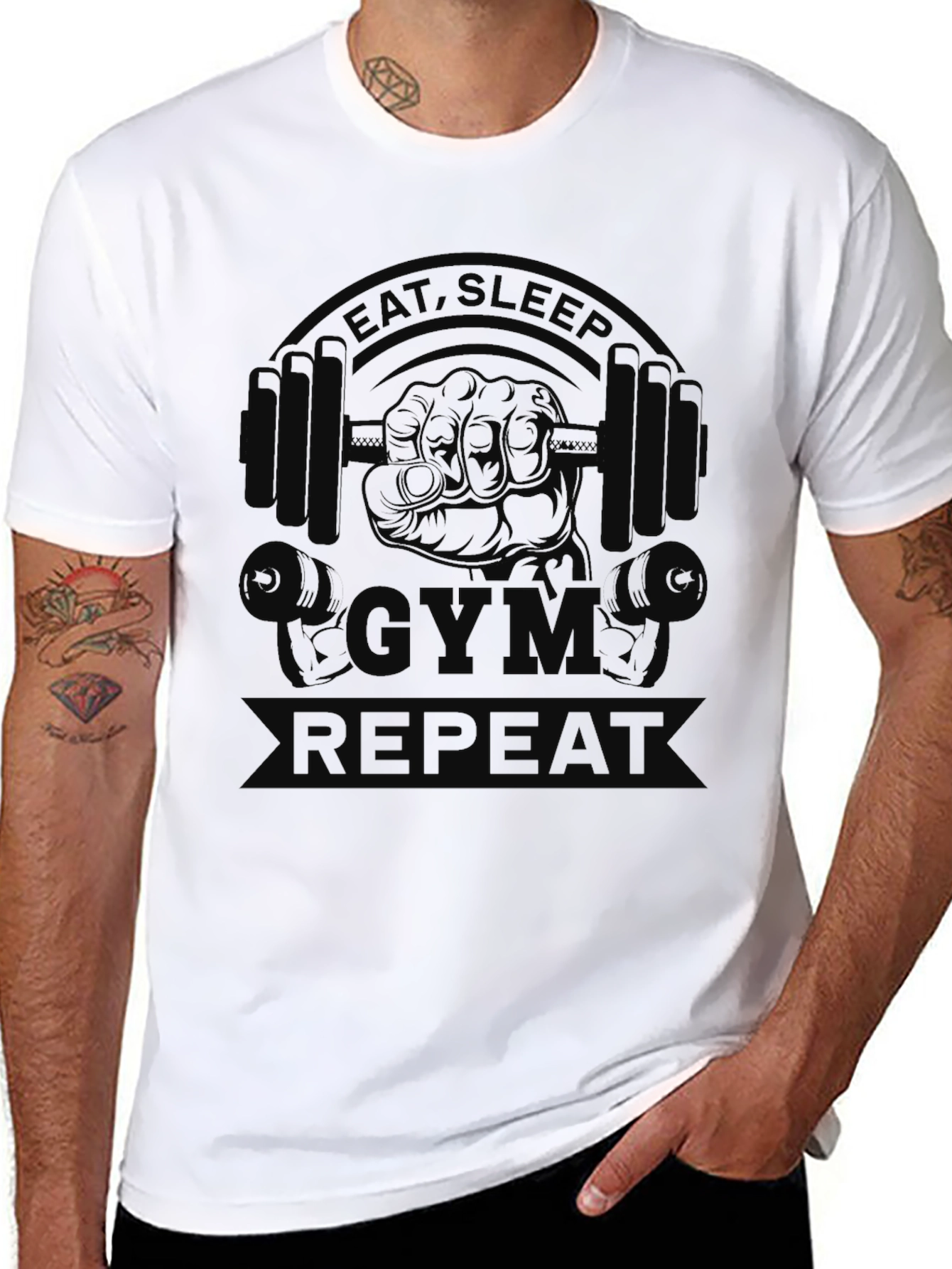 Eat Sleep Gym Repeat T-Shirt - Black Cotton Tee