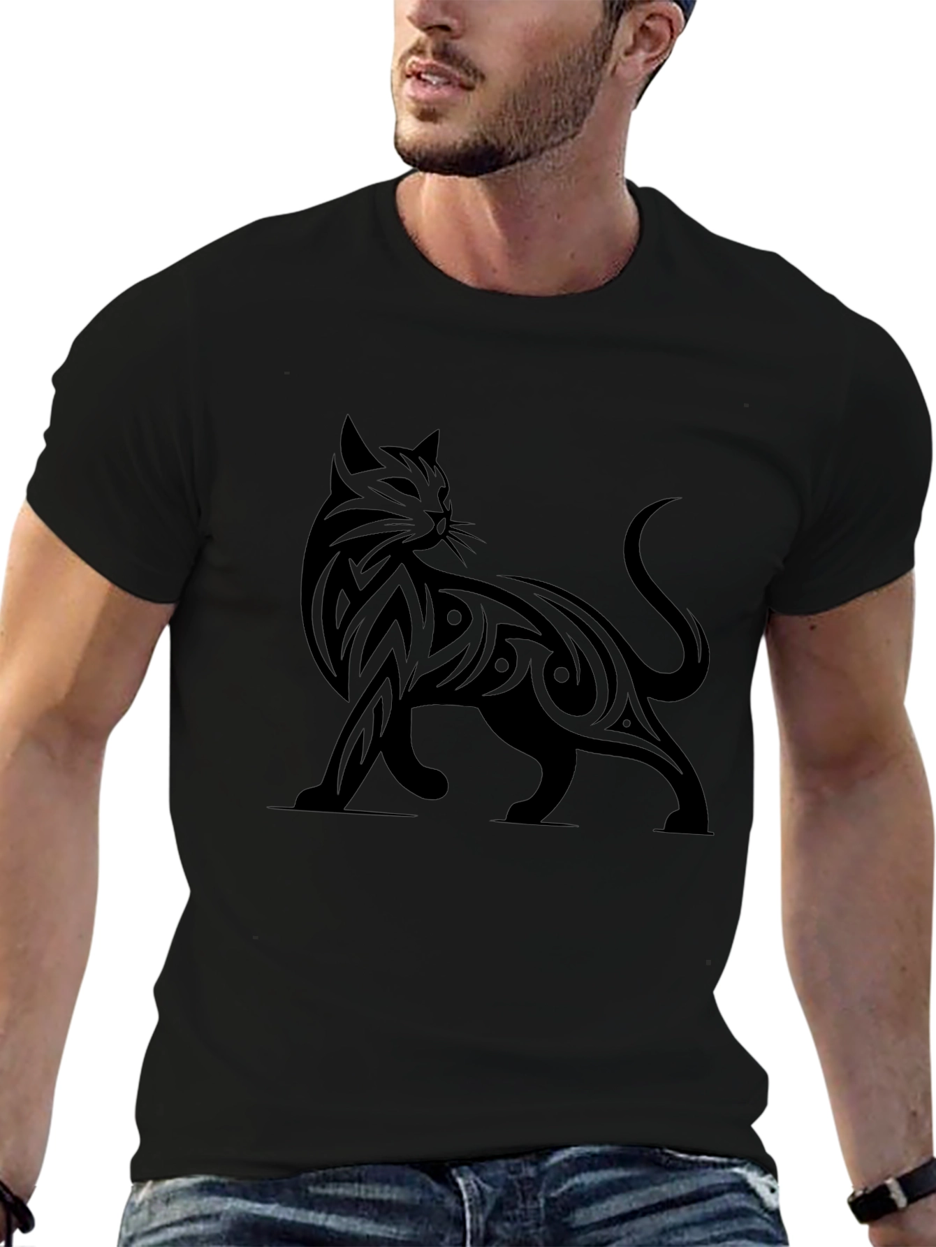 Tribal Cat Graphic Print T-Shirt